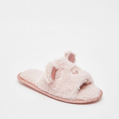 Fur Bunny Slip-On Bedroom Slippers with Applique Detail