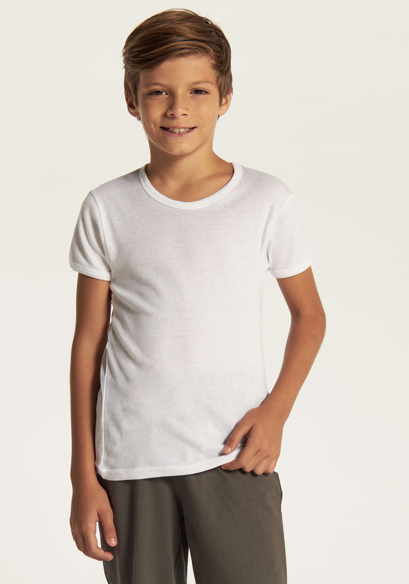 Juniors Solid T-shirt with Round Neck and Short Sleeves-Vests-image-1