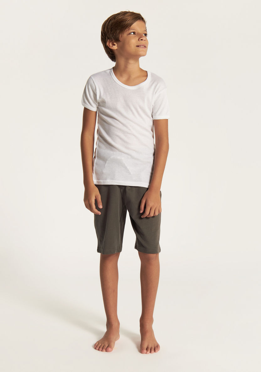 Juniors Solid T-shirt with Round Neck and Short Sleeves-Vests-image-2