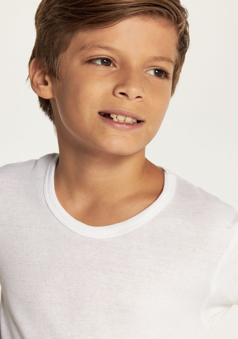 Juniors Solid T-shirt with Round Neck and Short Sleeves-Vests-image-3