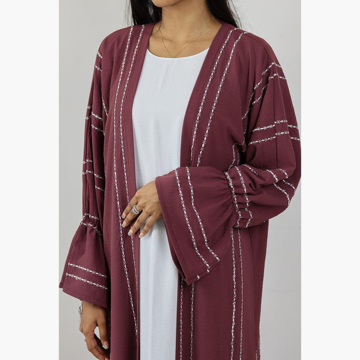 Nukhbaa Embroidered Open Front Abaya with Bell Sleeves-women-arabicclothing-abayas-image-3