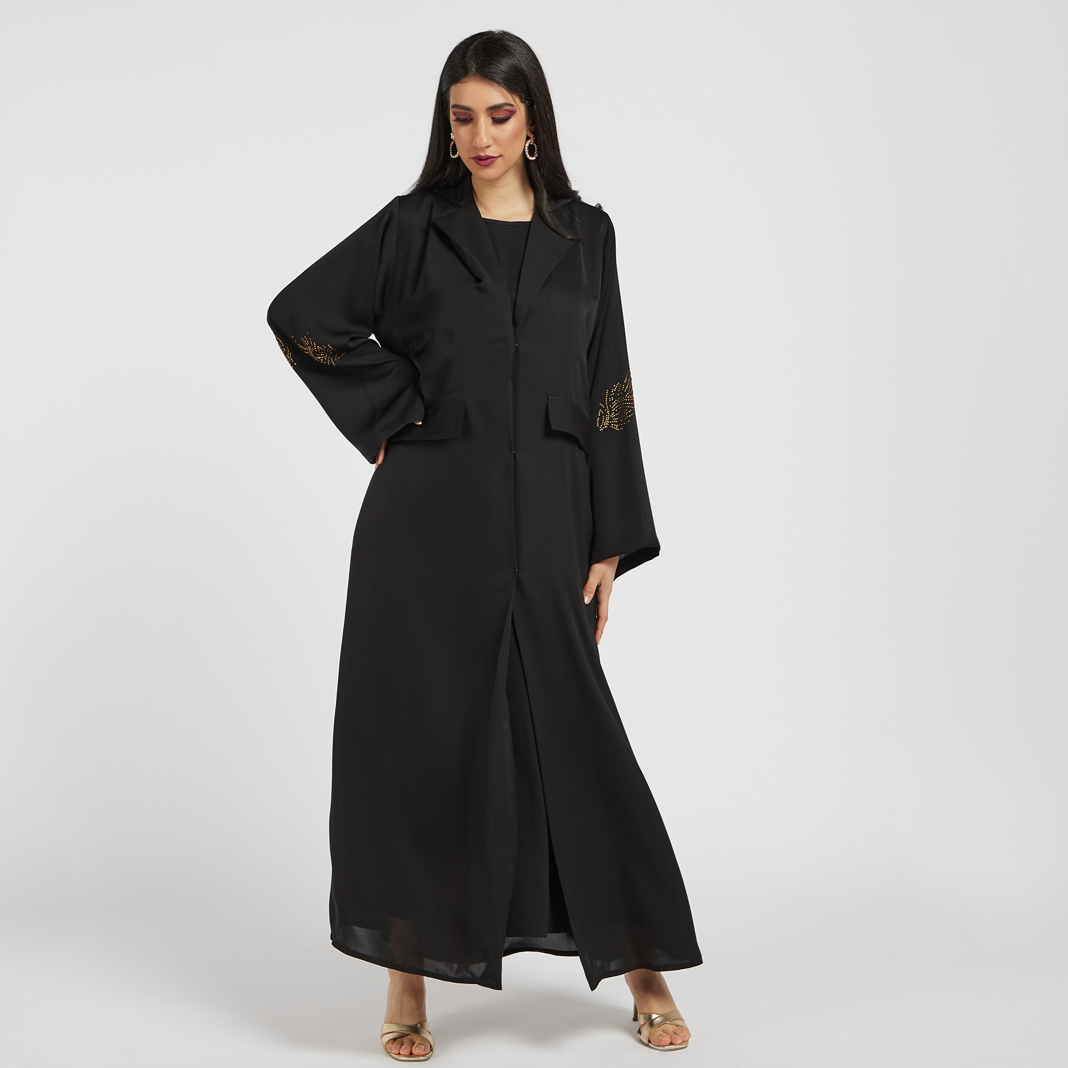 Nukhbaa Embellished Abaya with Pockets and Hijab-women-arabicclothing-abayas-image-2