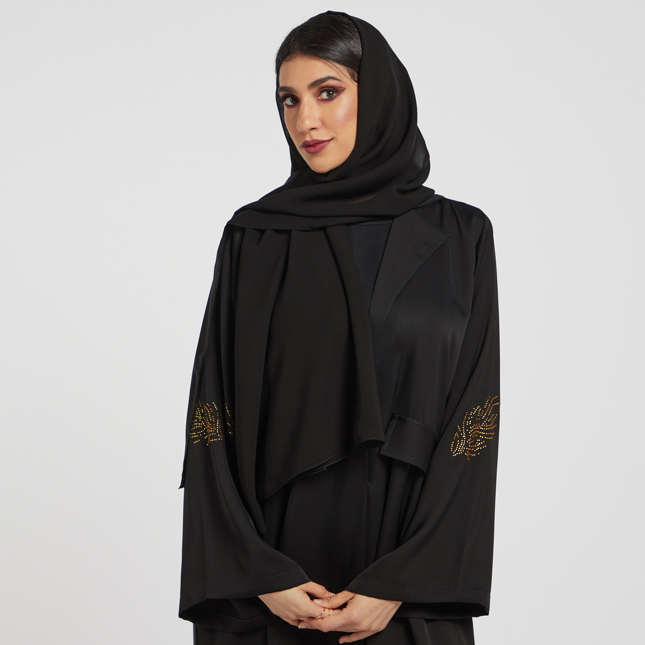 Nukhbaa Embellished Abaya with Pockets and Hijab-women-arabicclothing-abayas-image-3