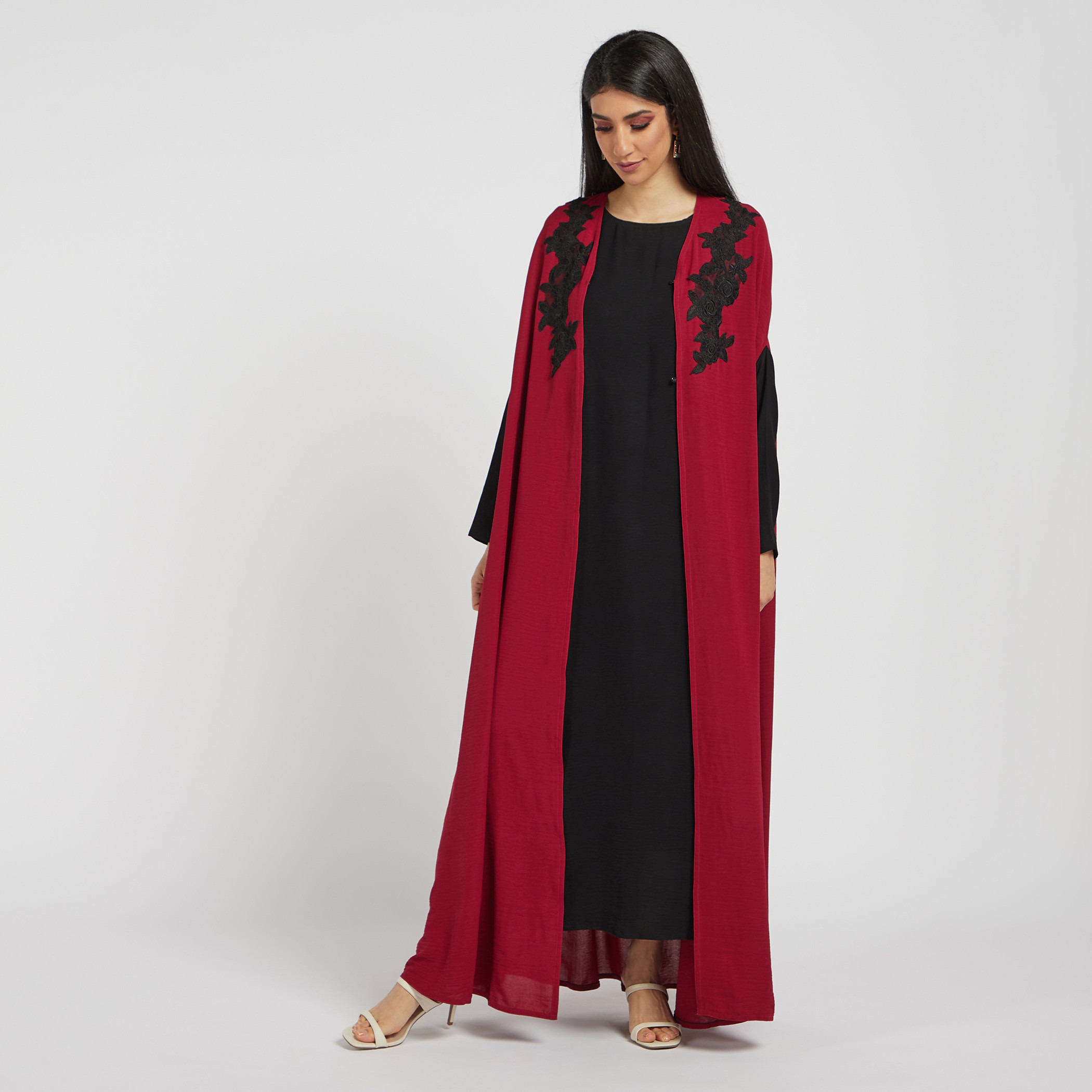 Nukhbaa Lace Detail Abaya with Belt Tie-Ups-women-arabicclothing-abayas-image-2