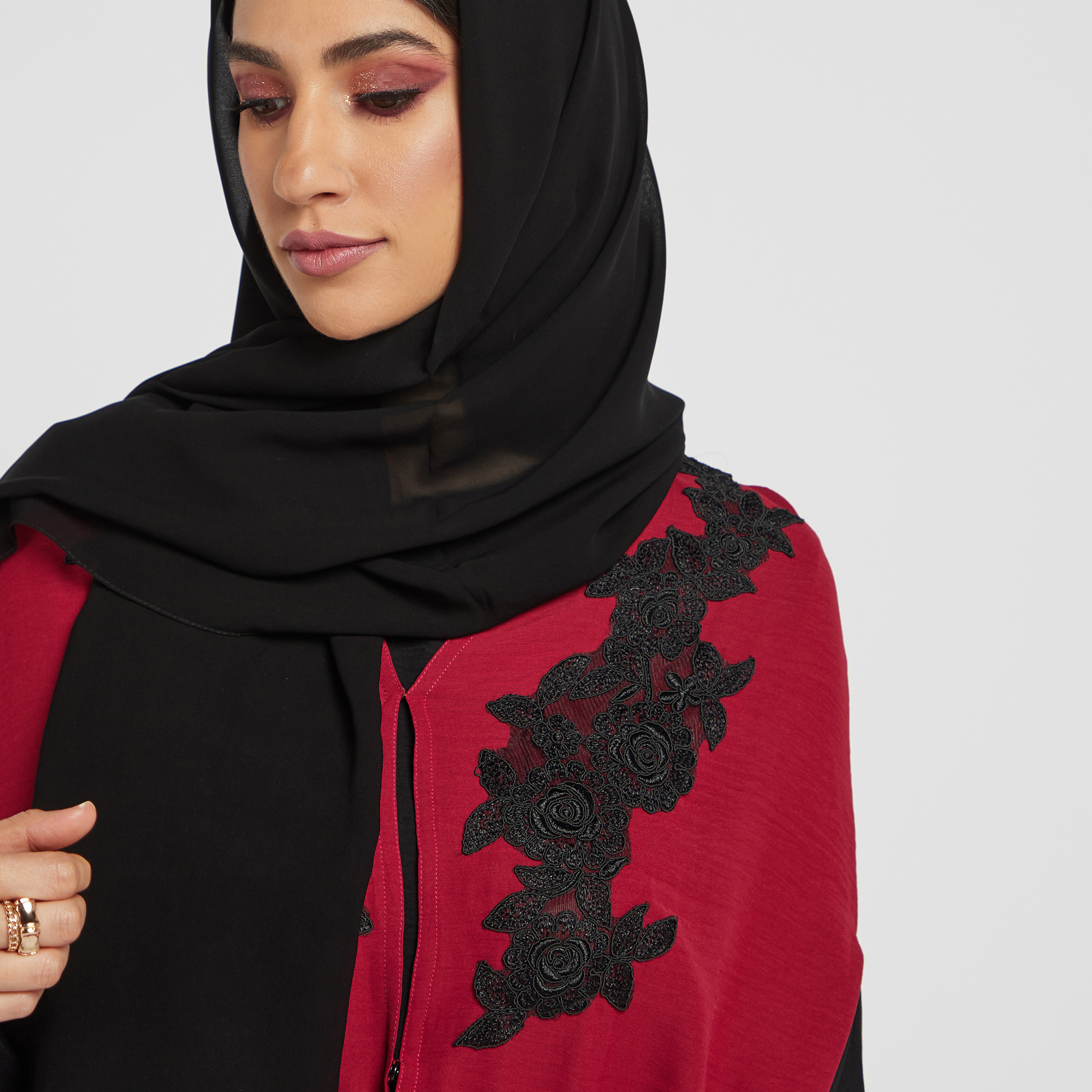 Nukhbaa Lace Detail Abaya with Belt Tie-Ups-women-arabicclothing-abayas-image-3