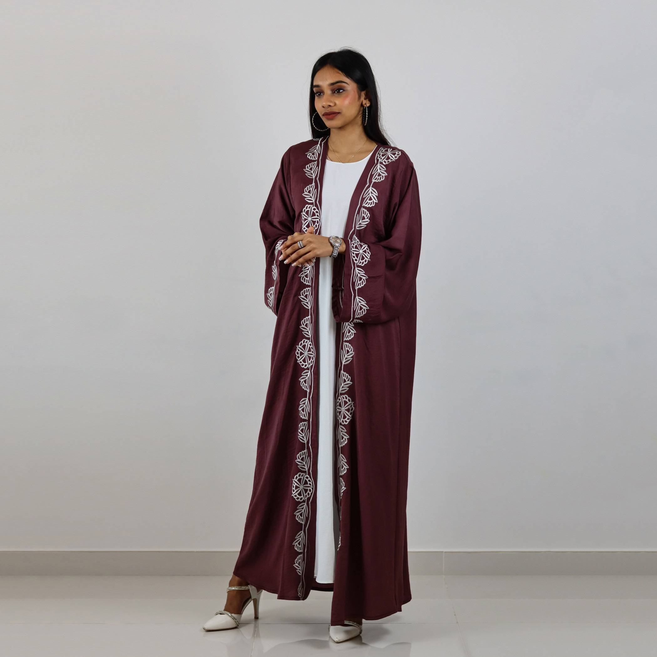 Nukhbaa Embroidered Open Front Abaya and Hijab-women-arabicclothing-abayas-image-3