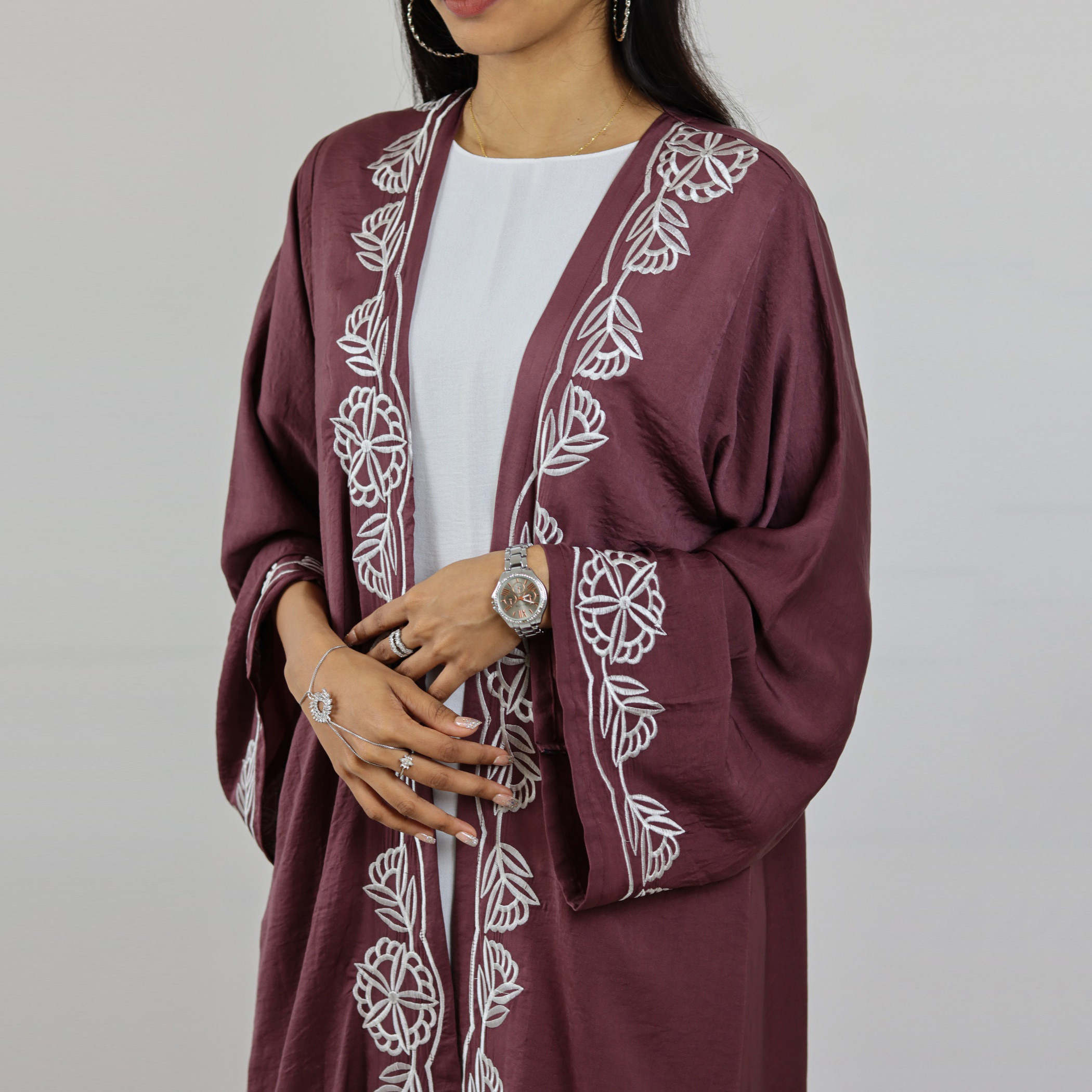 Nukhbaa Embroidered Open Front Abaya and Hijab-women-arabicclothing-abayas-image-4