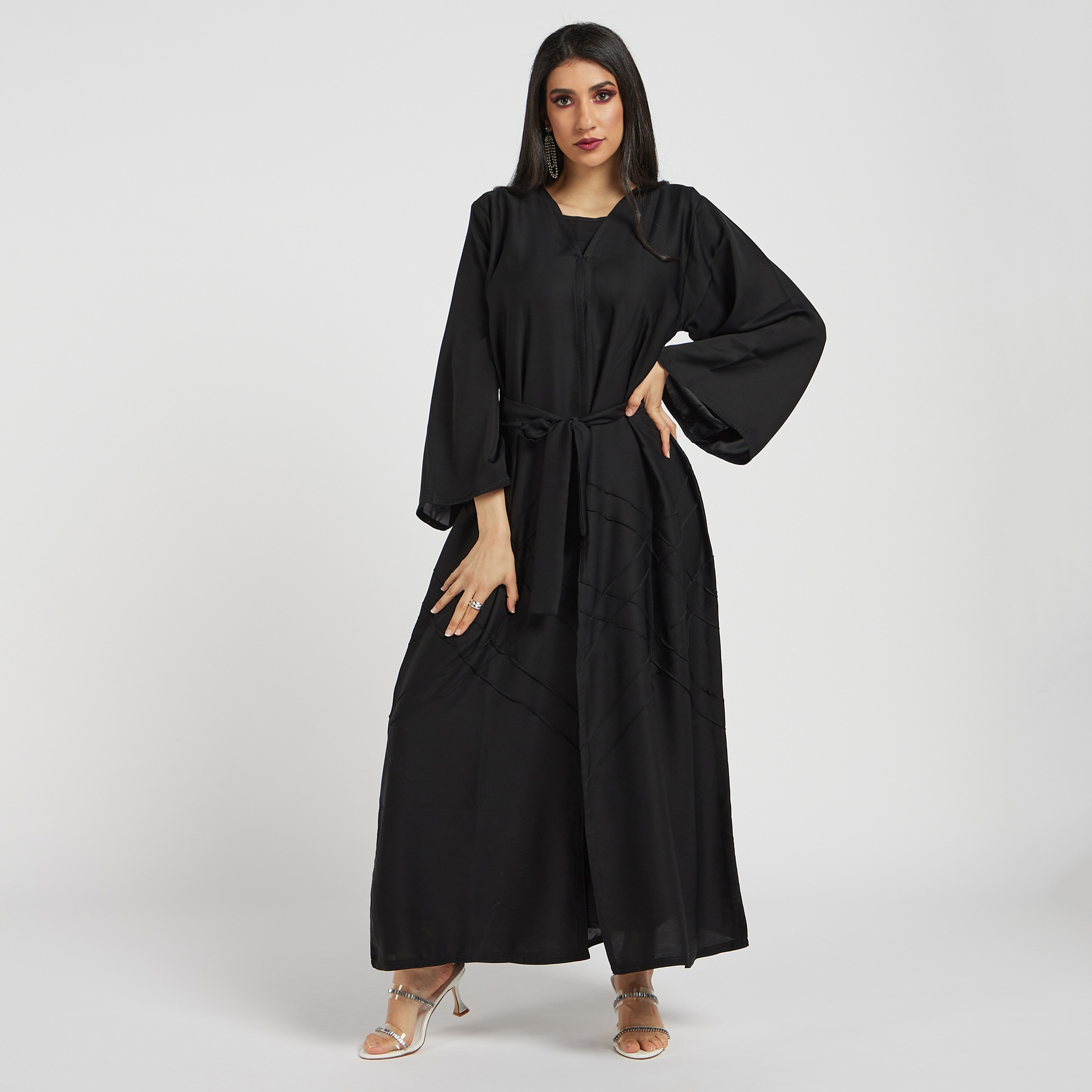 عباية بارزة الملمس وحزام رباط وحجاب من نُخبة-women-arabicclothing-abayas-image-2