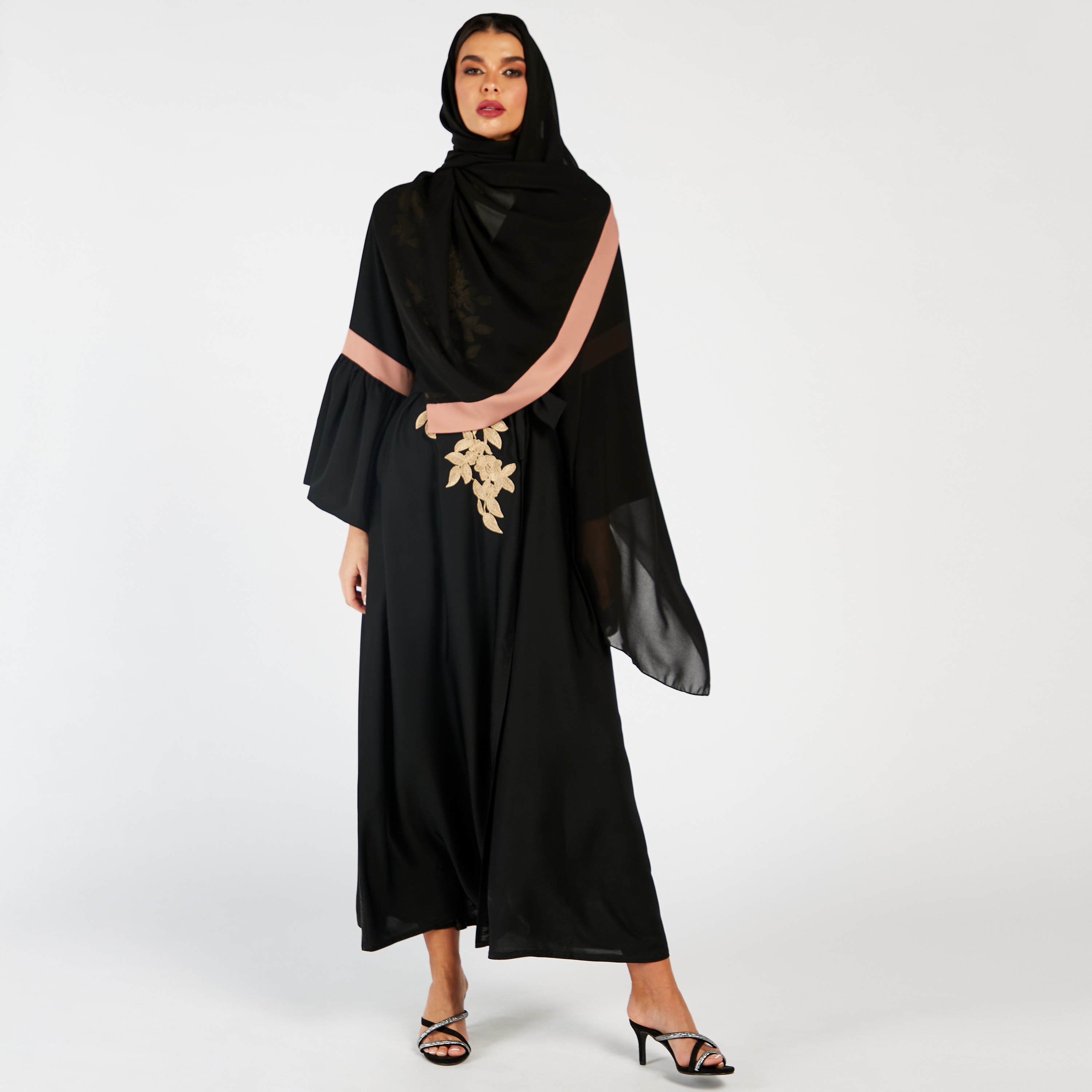 Nukhbaa 2-Piece Floral Embellished Abaya and Scarf Set-women-arabicclothing-abayas-image-1