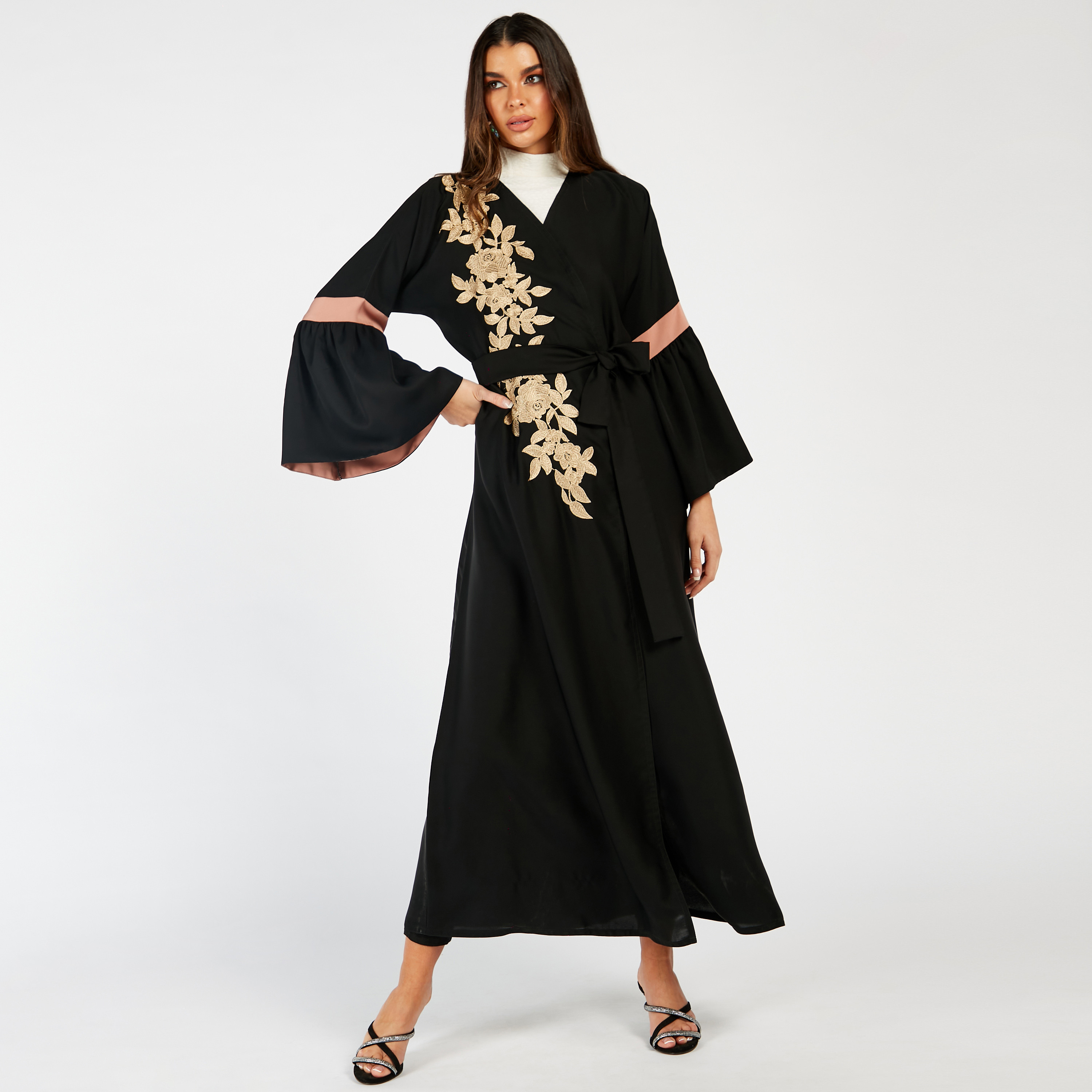 Nukhbaa 2-Piece Floral Embellished Abaya and Scarf Set-women-arabicclothing-abayas-image-3
