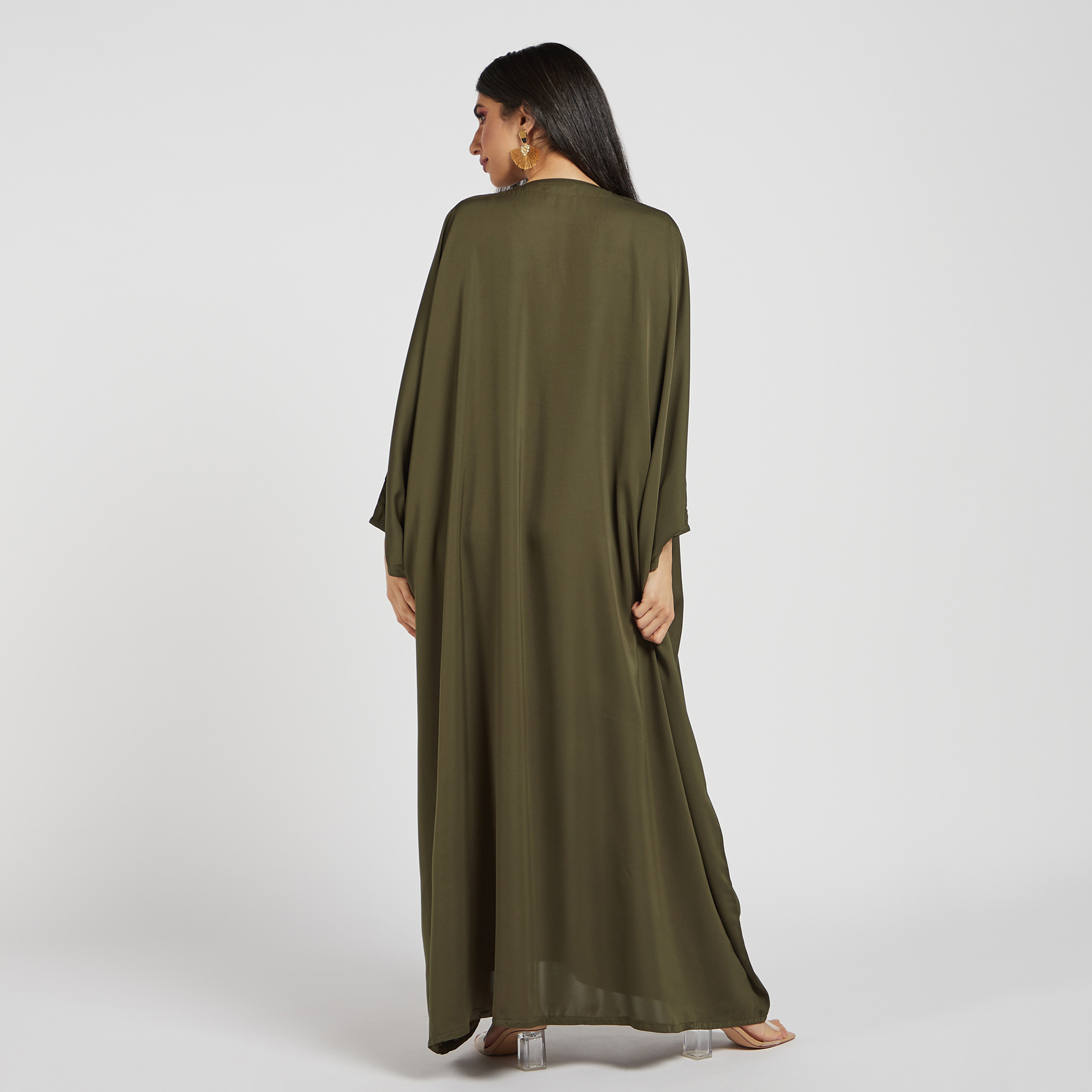 Nukhbaa Solid Abaya with Round Neck and Hijab-women-arabicclothing-abayas-image-4