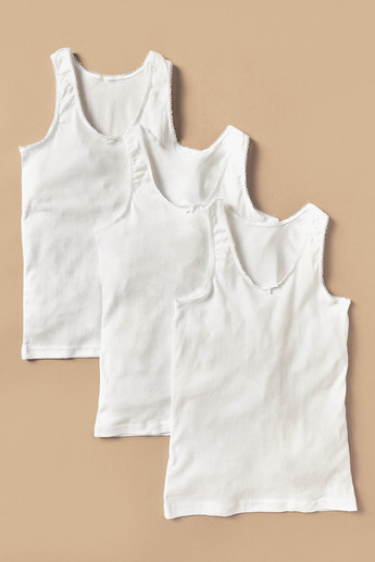 Juniors Solid Vest with Lace Detail - Set of 3