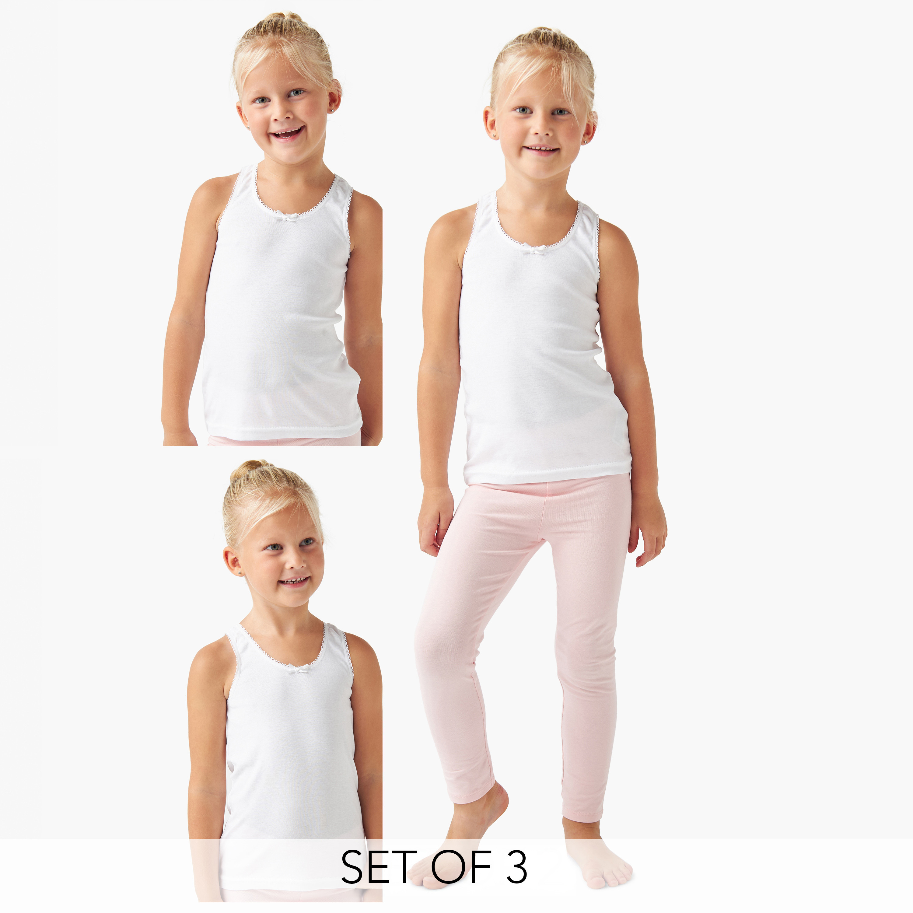 سترة دون أكمام سادة وبتفاصيل شريطة من جونيورز- طقم من 3 قطع-girls-clothing-innerwear-vests-image-8