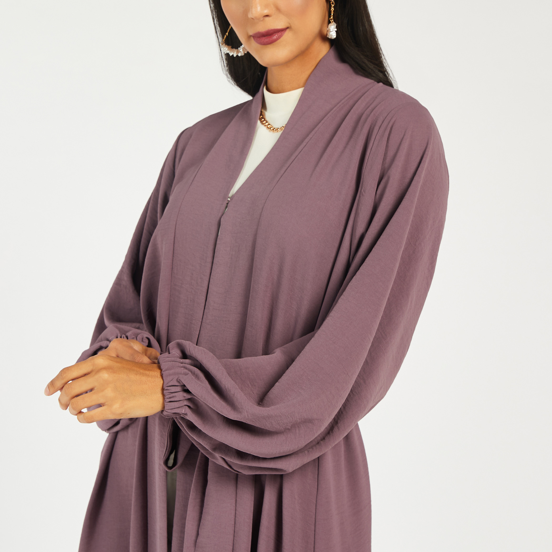 Nukhbaa Solid Abaya with Belt Tie-Ups and Hijab-women-arabicclothing-abayas-image-4