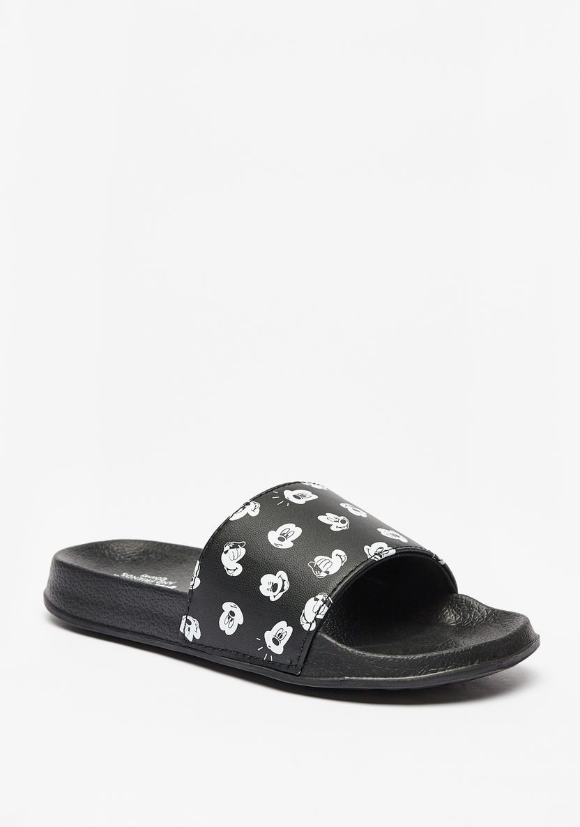 Disney Mickey Mouse Print Slip-On Slide Slippers-Boy%27s Flip Flops & Beach Slippers-image-1
