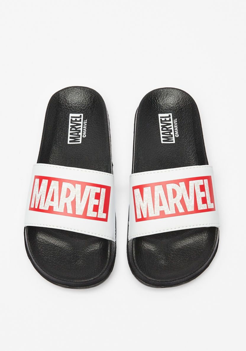 Marvel Logo Print Slip-On Slide Slippers-Boy%27s Flip Flops & Beach Slippers-image-0