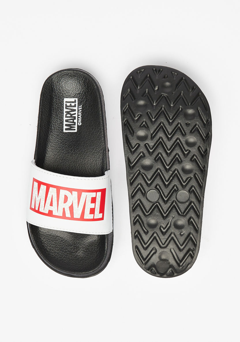 Marvel Logo Print Slip-On Slide Slippers-Boy%27s Flip Flops & Beach Slippers-image-4