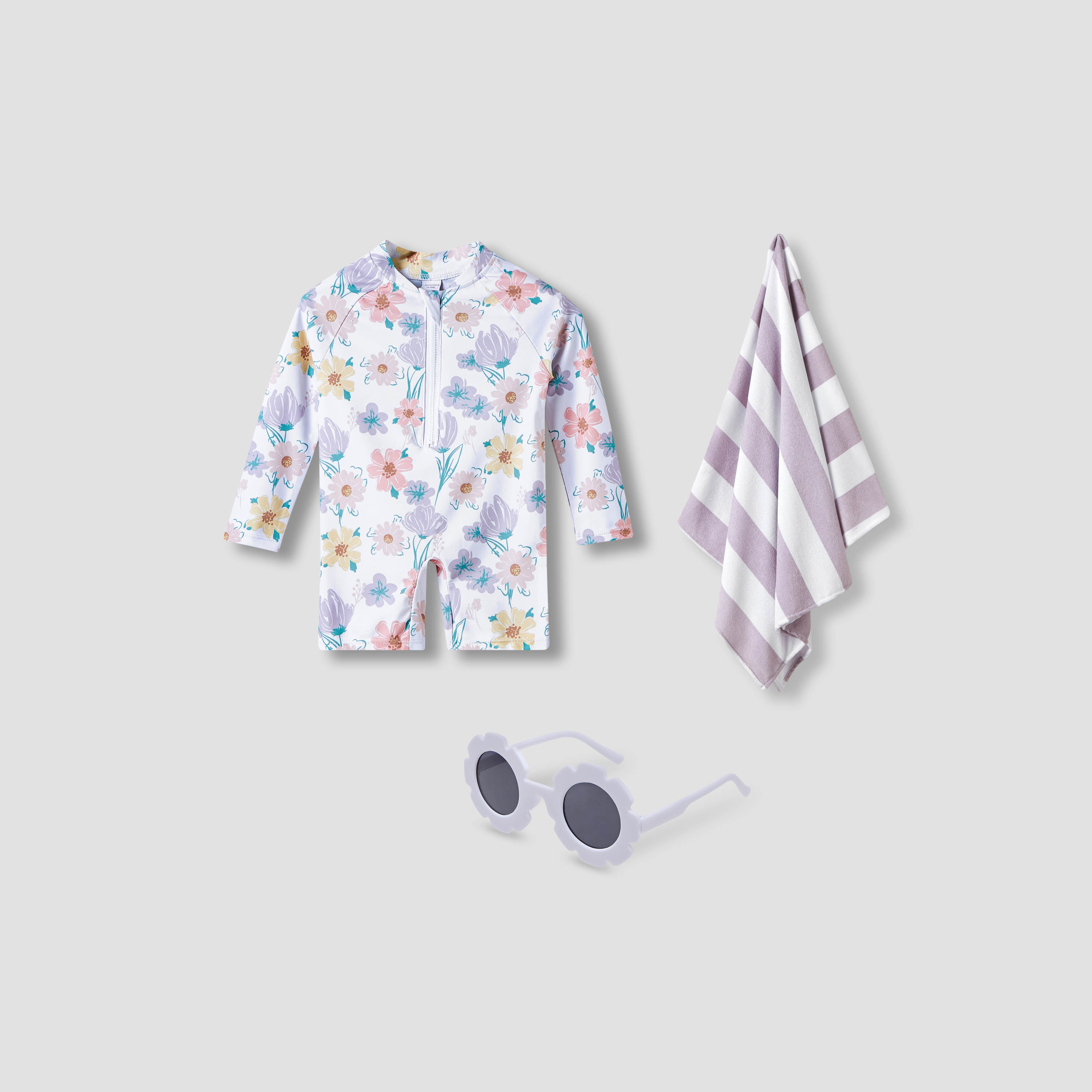 Juniors Floral Print Swimsuit with Towel and Sunglasses-baby-girls-clothing-swimwear-image-1