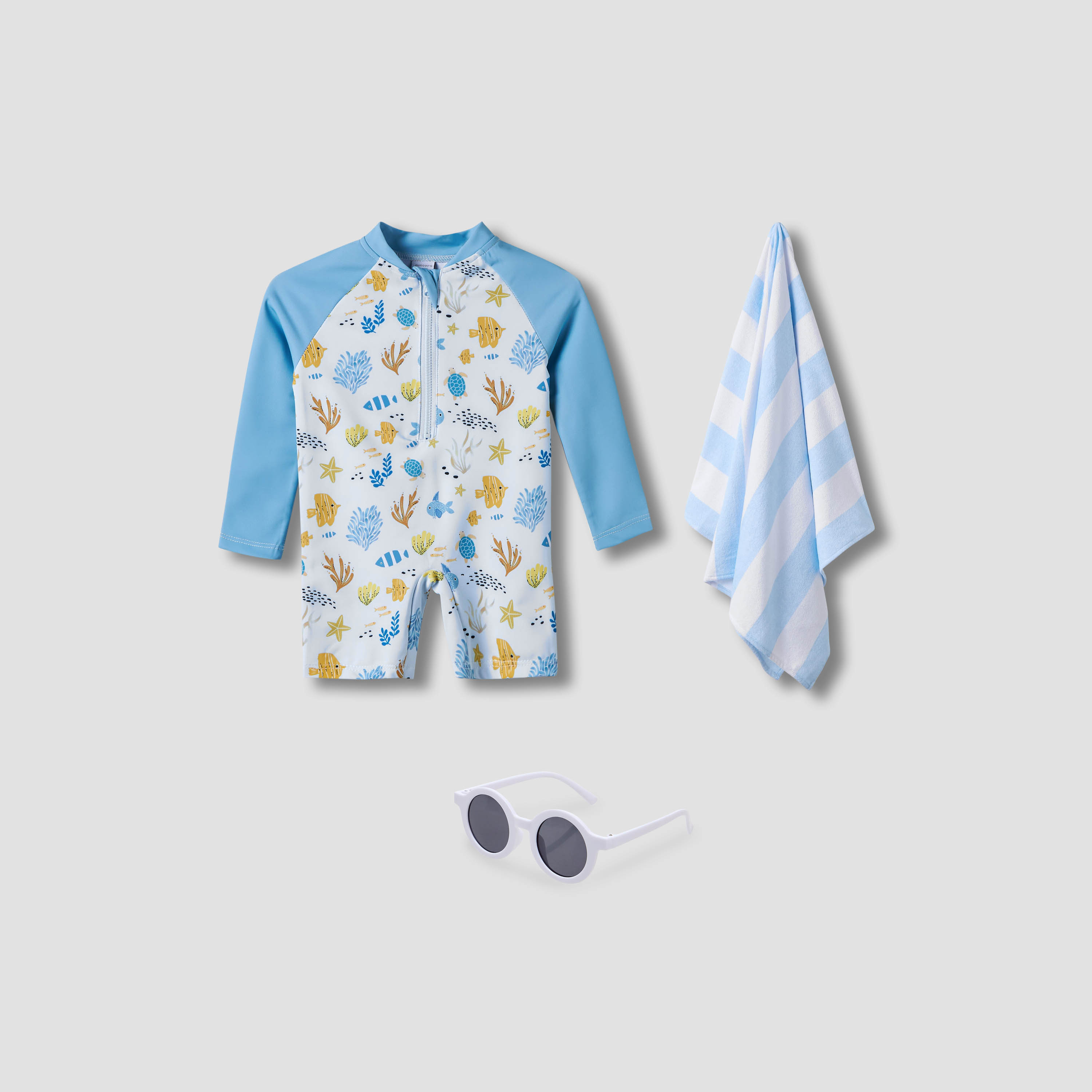 Juniors Sea Life Print Swimsuit with Towel and Sunglasses-baby-boys-clothing-swimwear-image-1