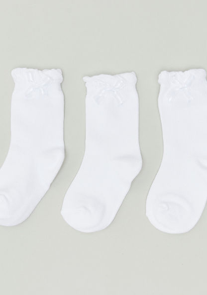 Juniors Solid Socks with Bow Accent - Pack of 3-Socks-image-0