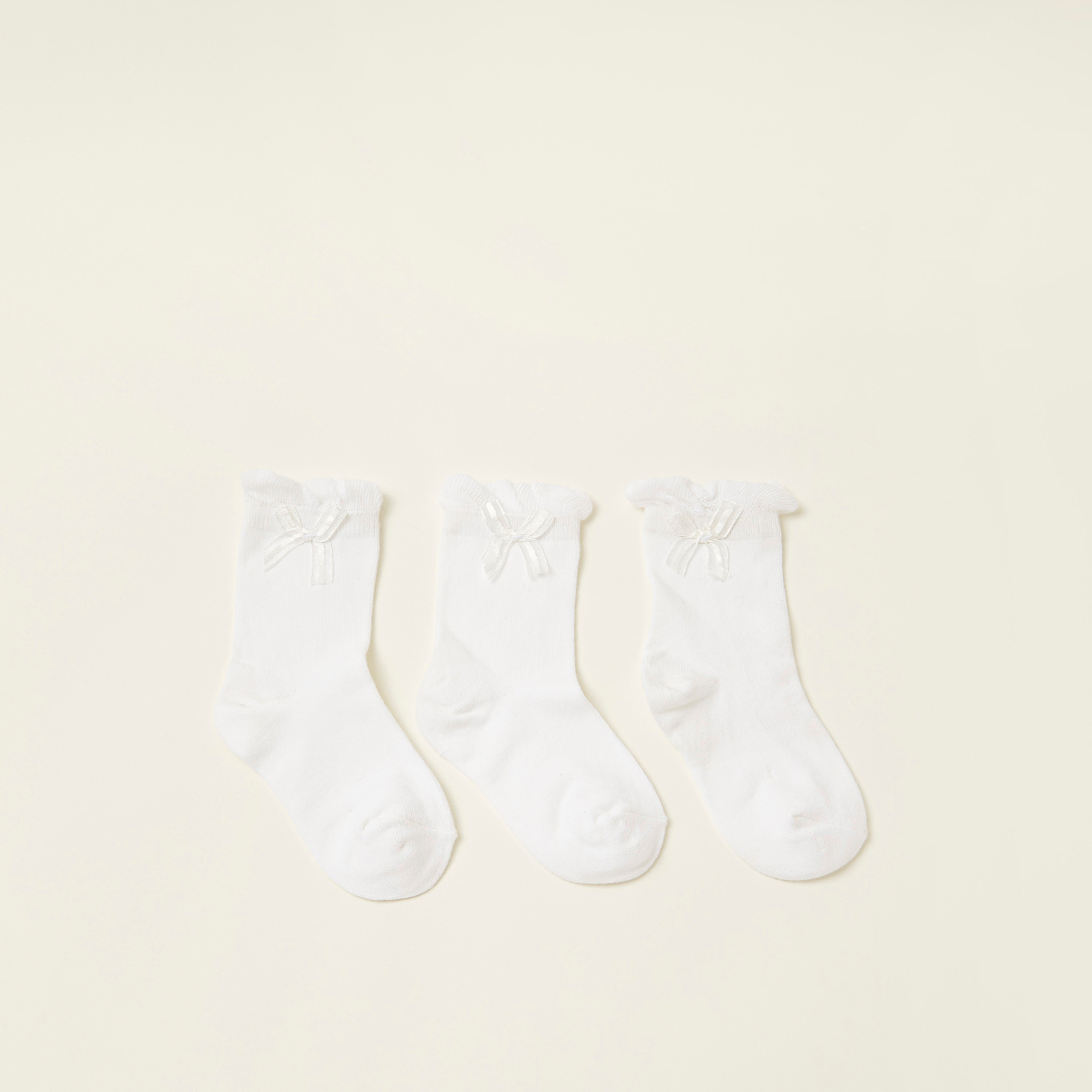 Juniors Solid Socks with Bow Accent - Pack of 3-girls-accessories-socks-image-1