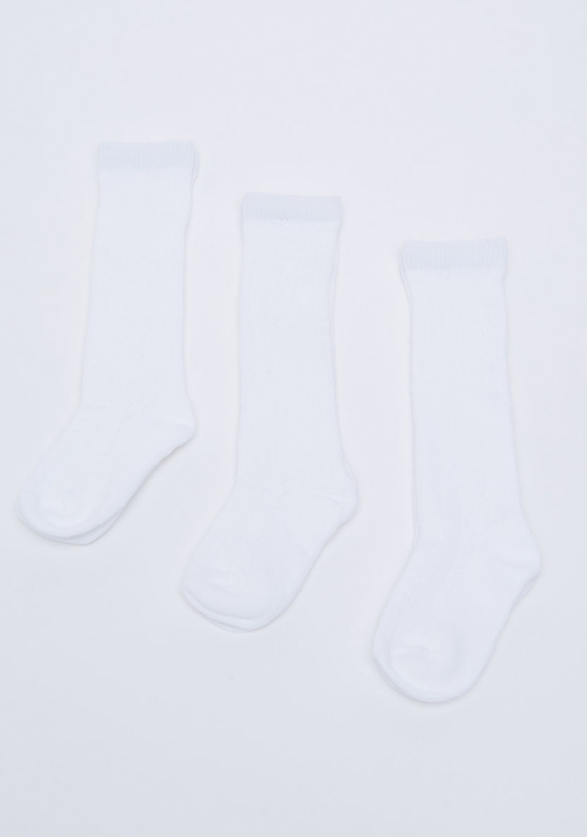 Juniors Solid Crew Length Socks with Cuffed Hem - Set of 3-Socks-image-0