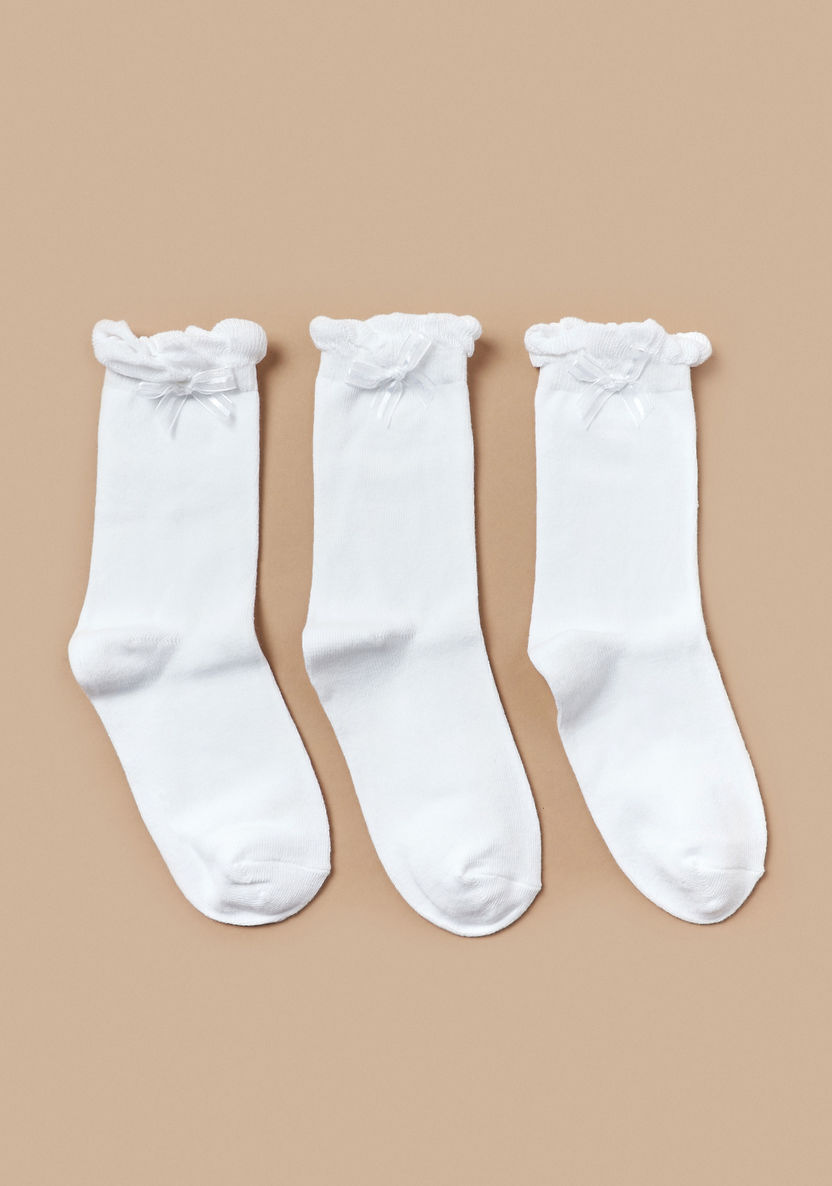 Juniors Crew Length Socks with Ruffle Hem - Set of 3-Socks-image-0