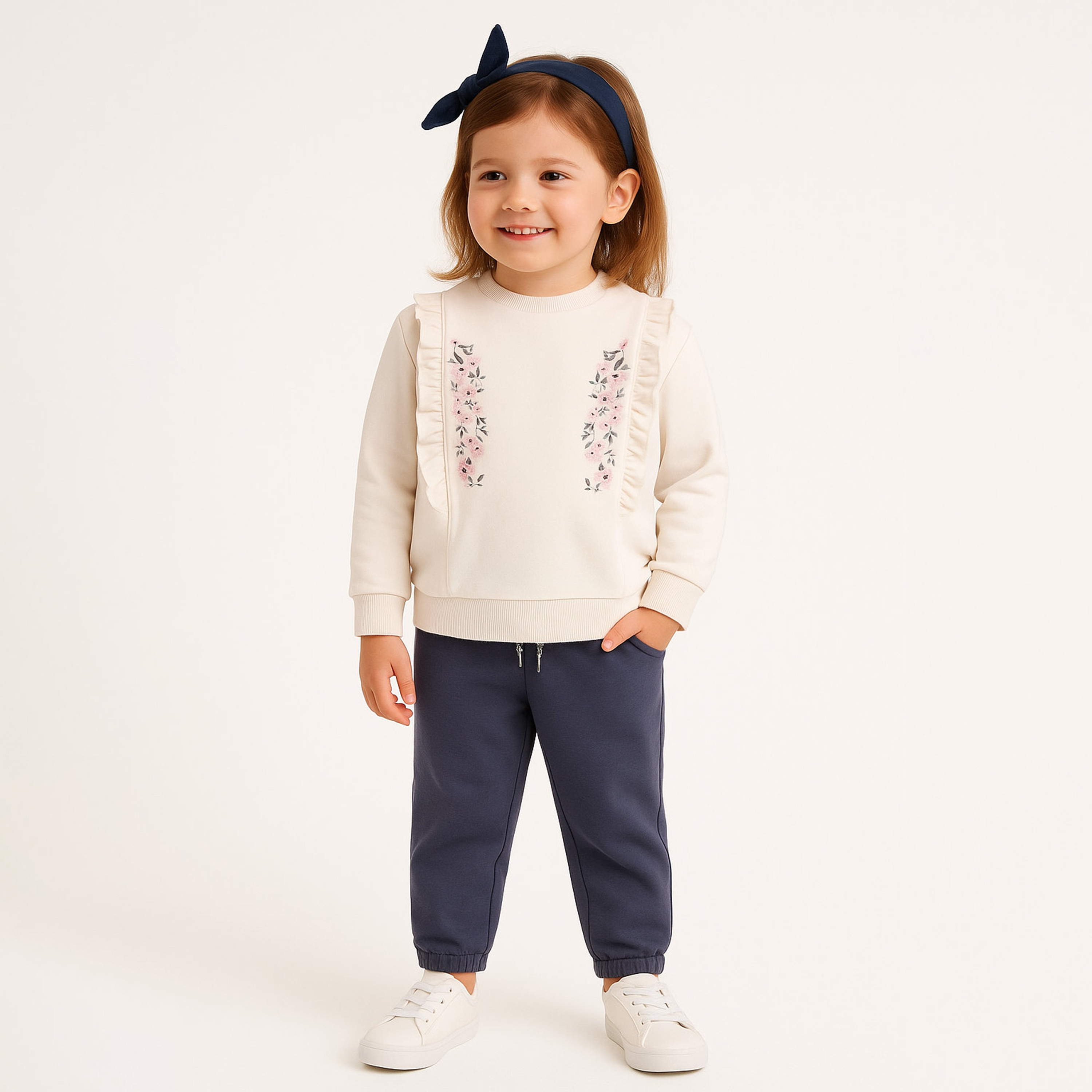 طقم من 3 قطع سويت شيرت وربطة رأس وبنطلون بطبعة من ديركيه-baby-girls-clothing-setsandcoords-image-1