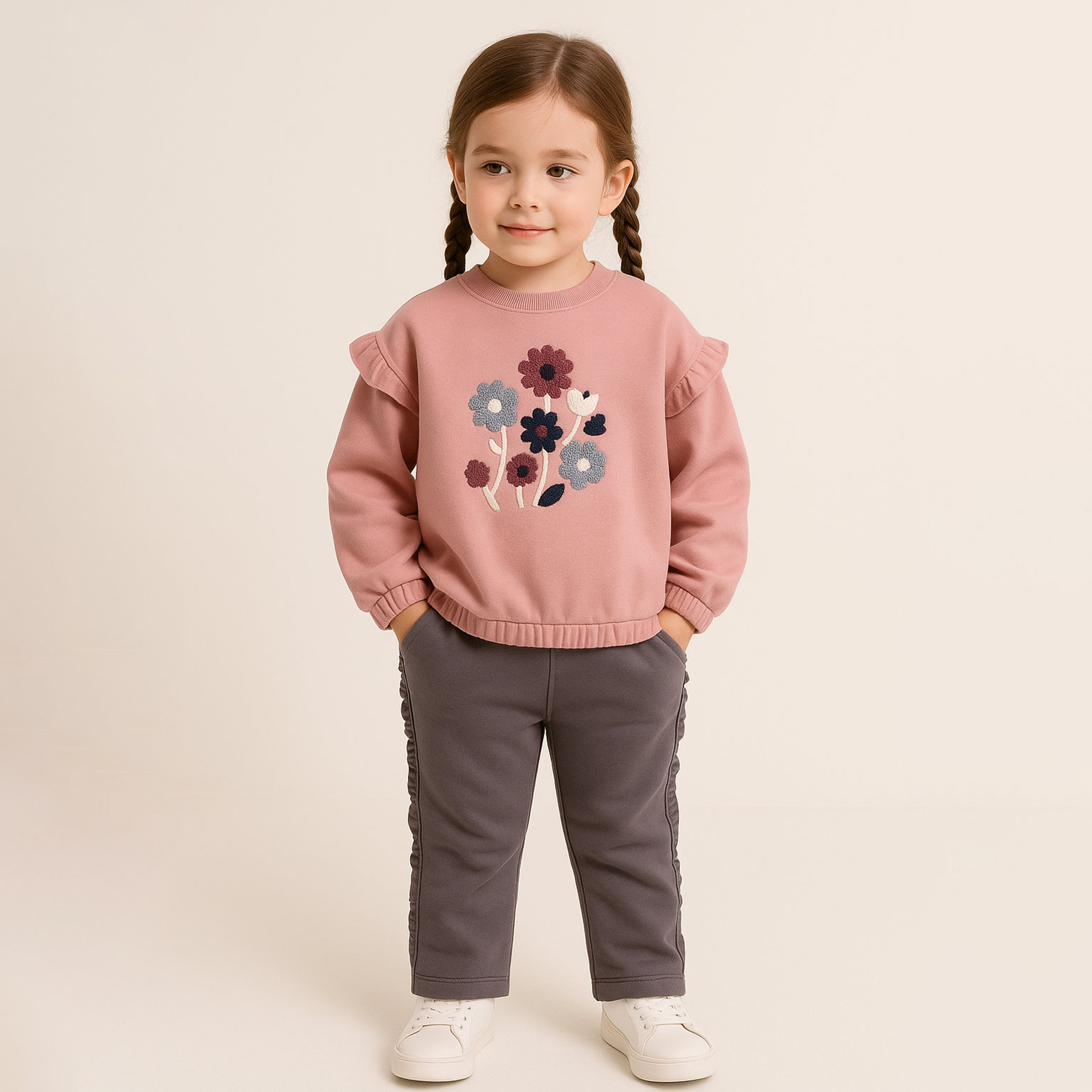 طقم من قطعتين سويت شيرت وبنطلون ليجينج بطبعة من قماش الشنيل من ديركيه-girls-clothing-winterwear-setsandcoords-image-1