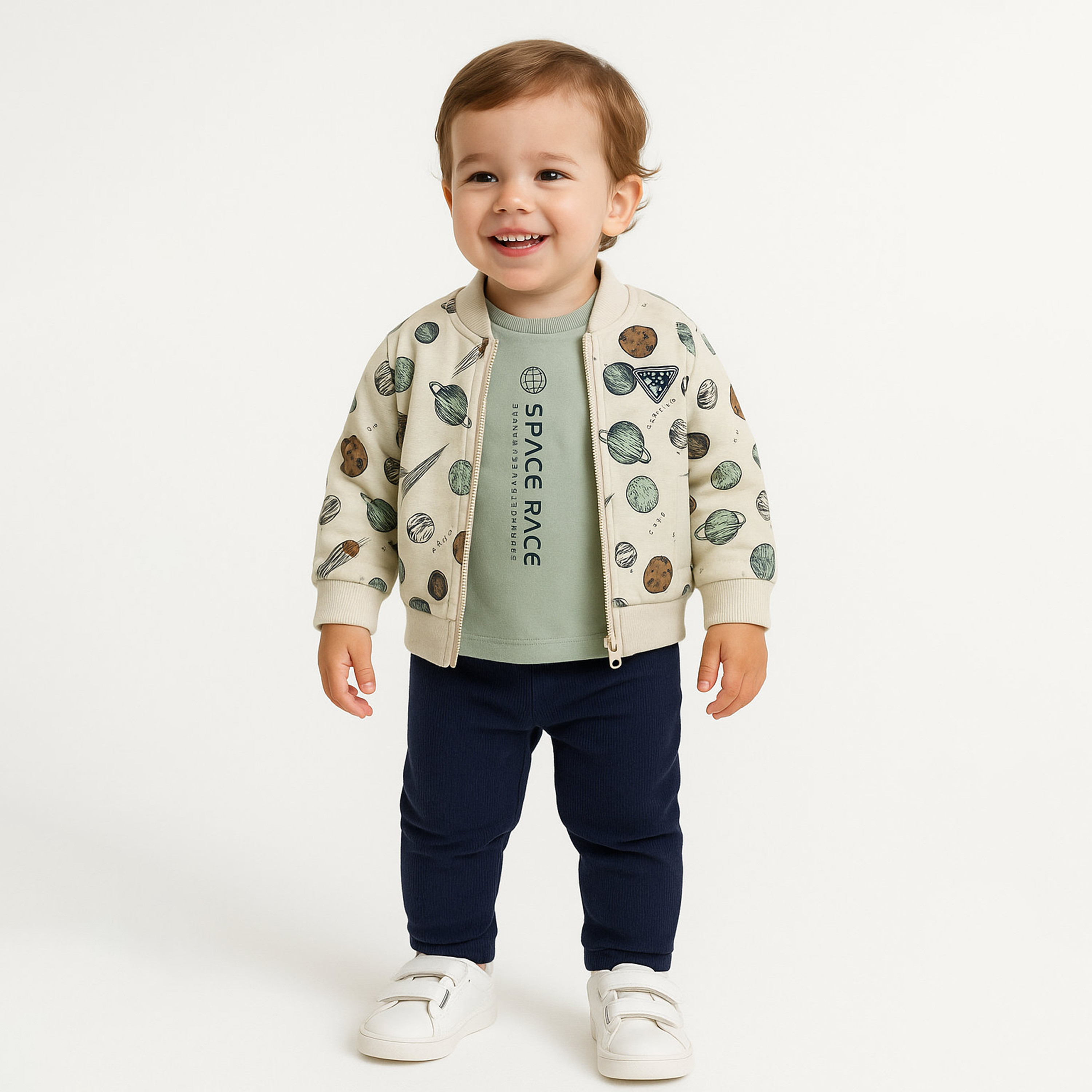 Dirkje 3-Piece Space Race Printed Cardigan, Trousers & Jacket Sets-baby-boys-clothing-winterwear-setsandcoords-image-1