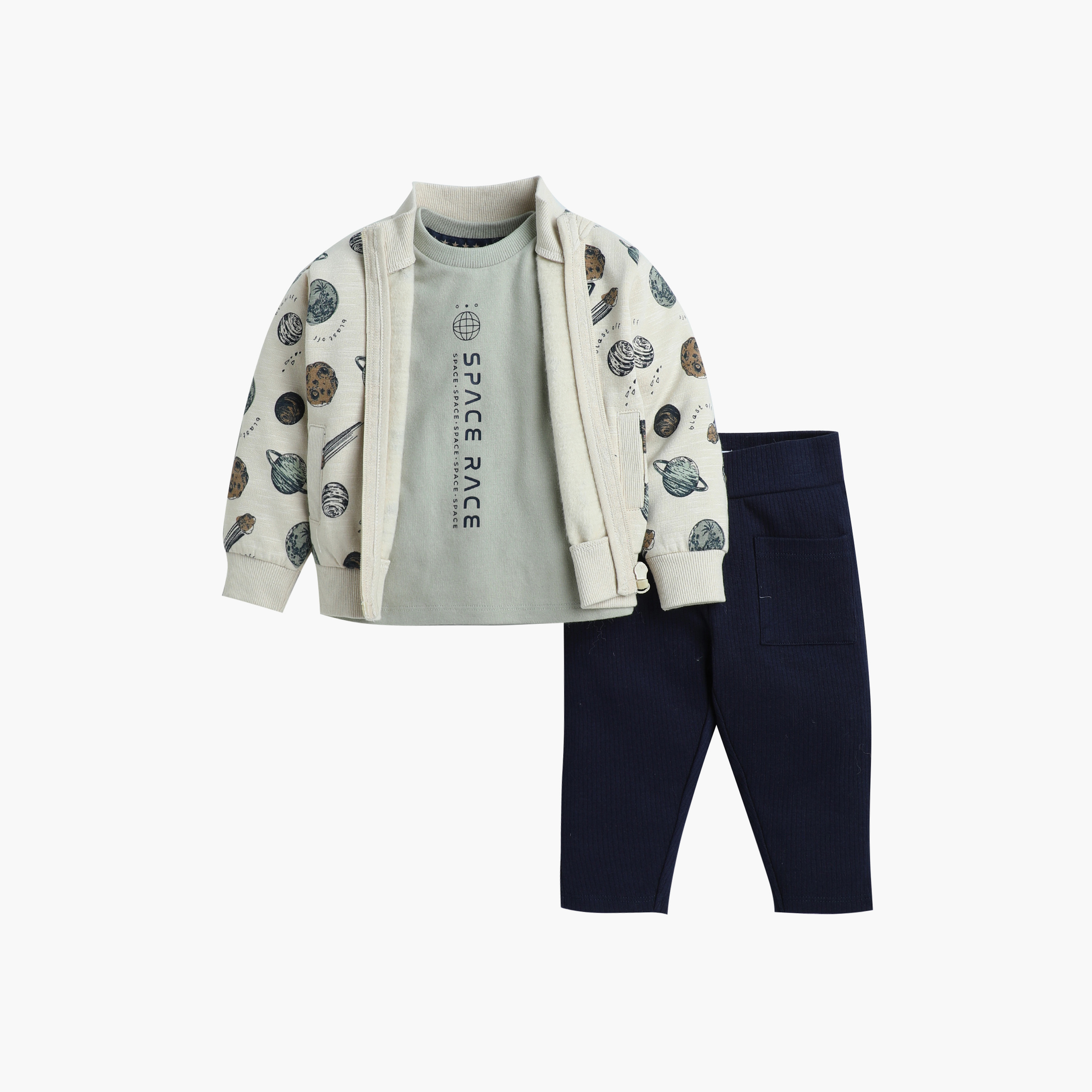 Dirkje 3-Piece Space Race Printed Cardigan, Trousers & Jacket Sets-baby-boys-clothing-winterwear-setsandcoords-image-4