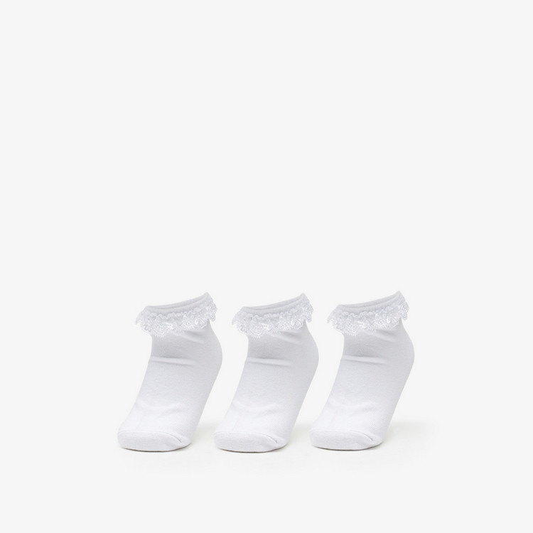 Textured Crew Length Socks with Lace Detail - Set of 3
