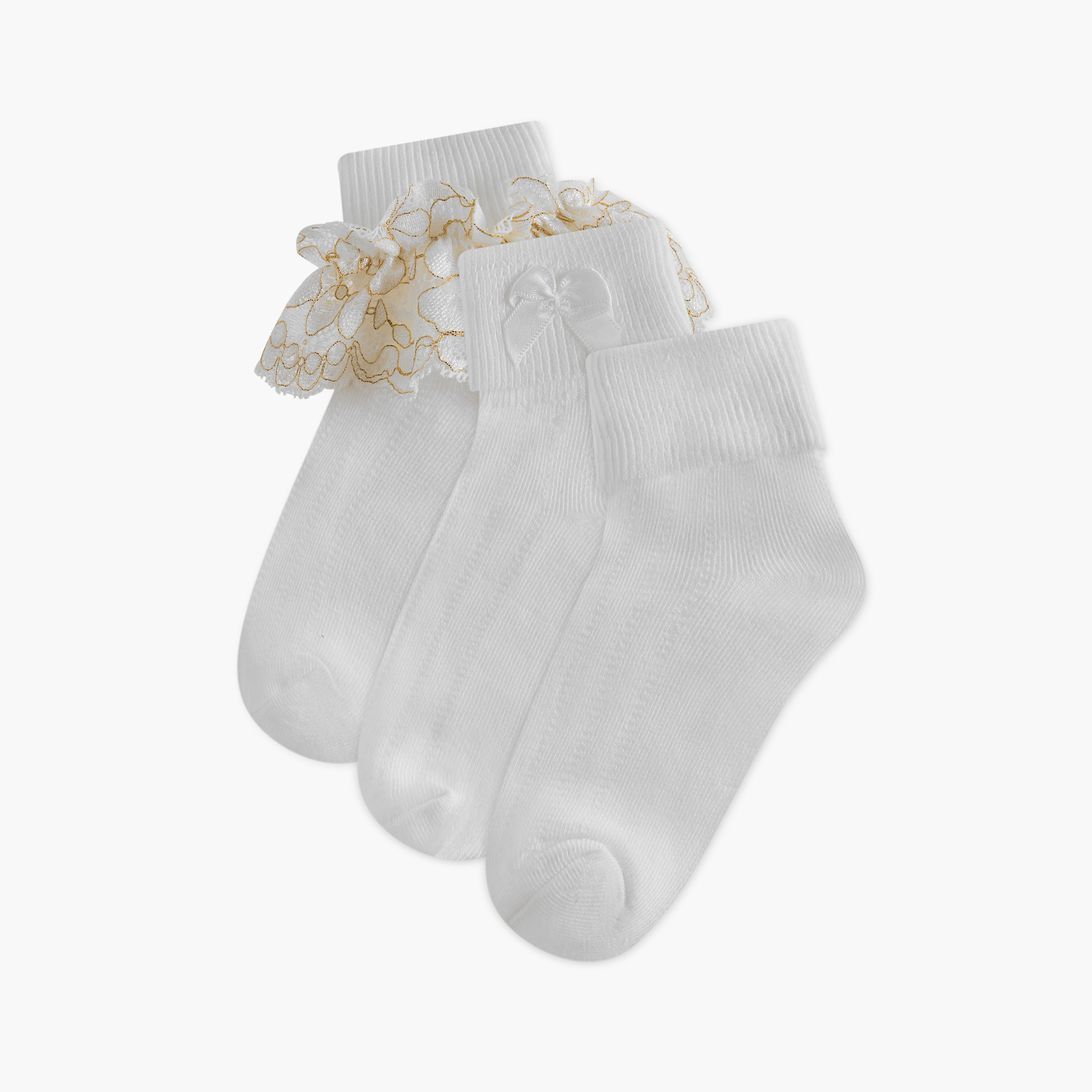 Little Missy Non-Terry Ankle Length Socks - Set of 3-girls-accessories-socks-image-1