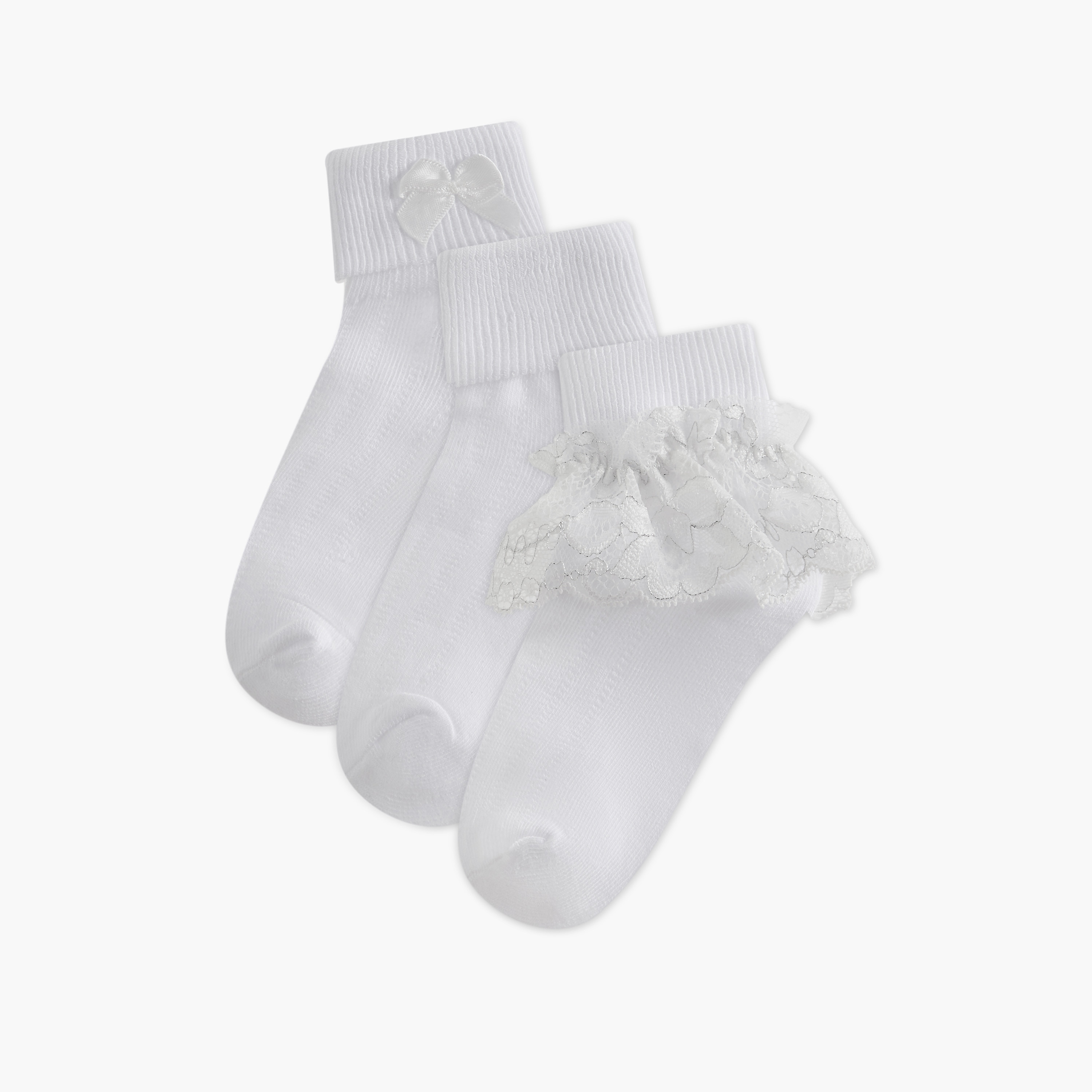 Little Missy Non-Terry Ankle Length Socks - Set of 3-girls-accessories-socks-image-1