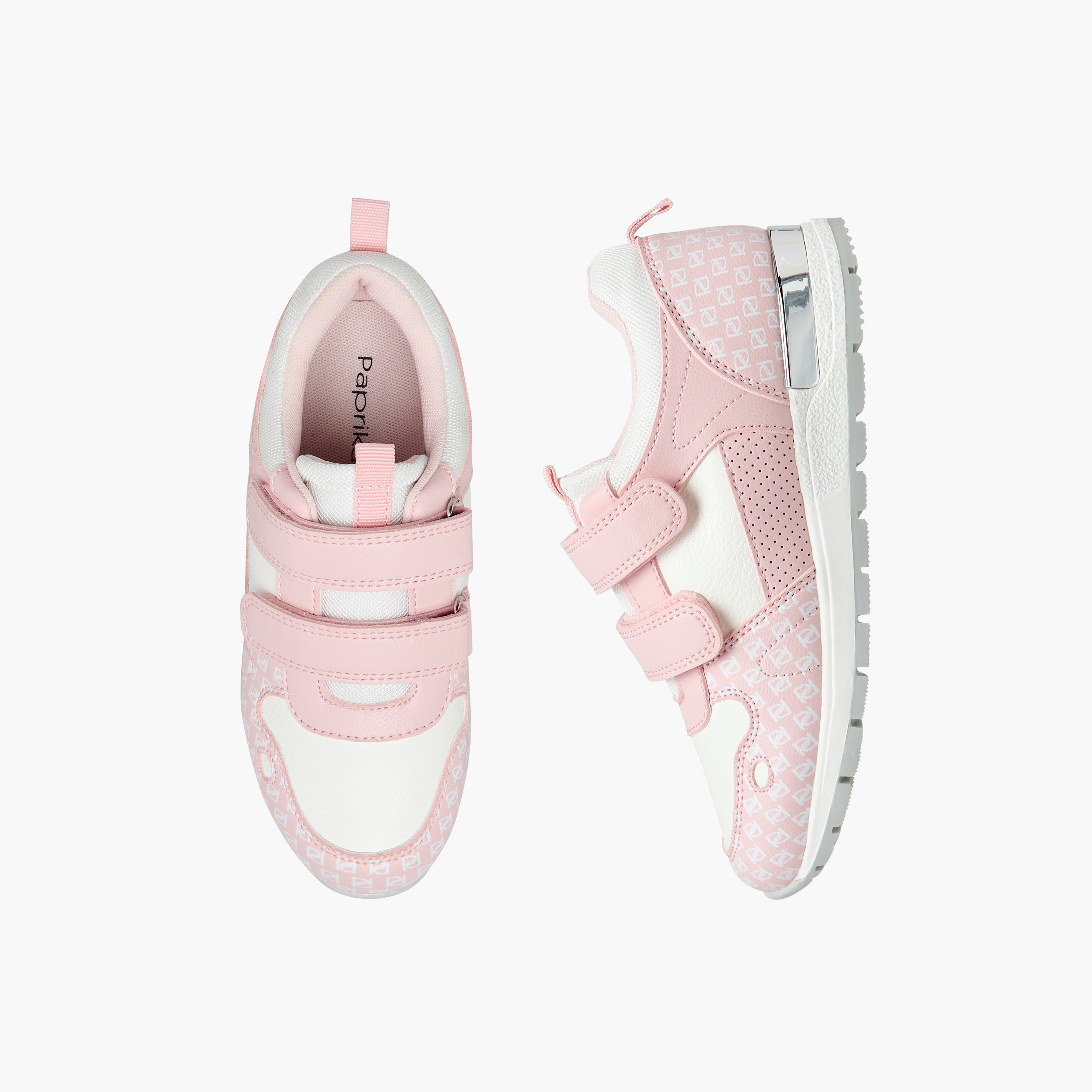 Paprika Monogram Print Sneakers with Hook and Loop Closure-girls-shoes-sneakers-image-1