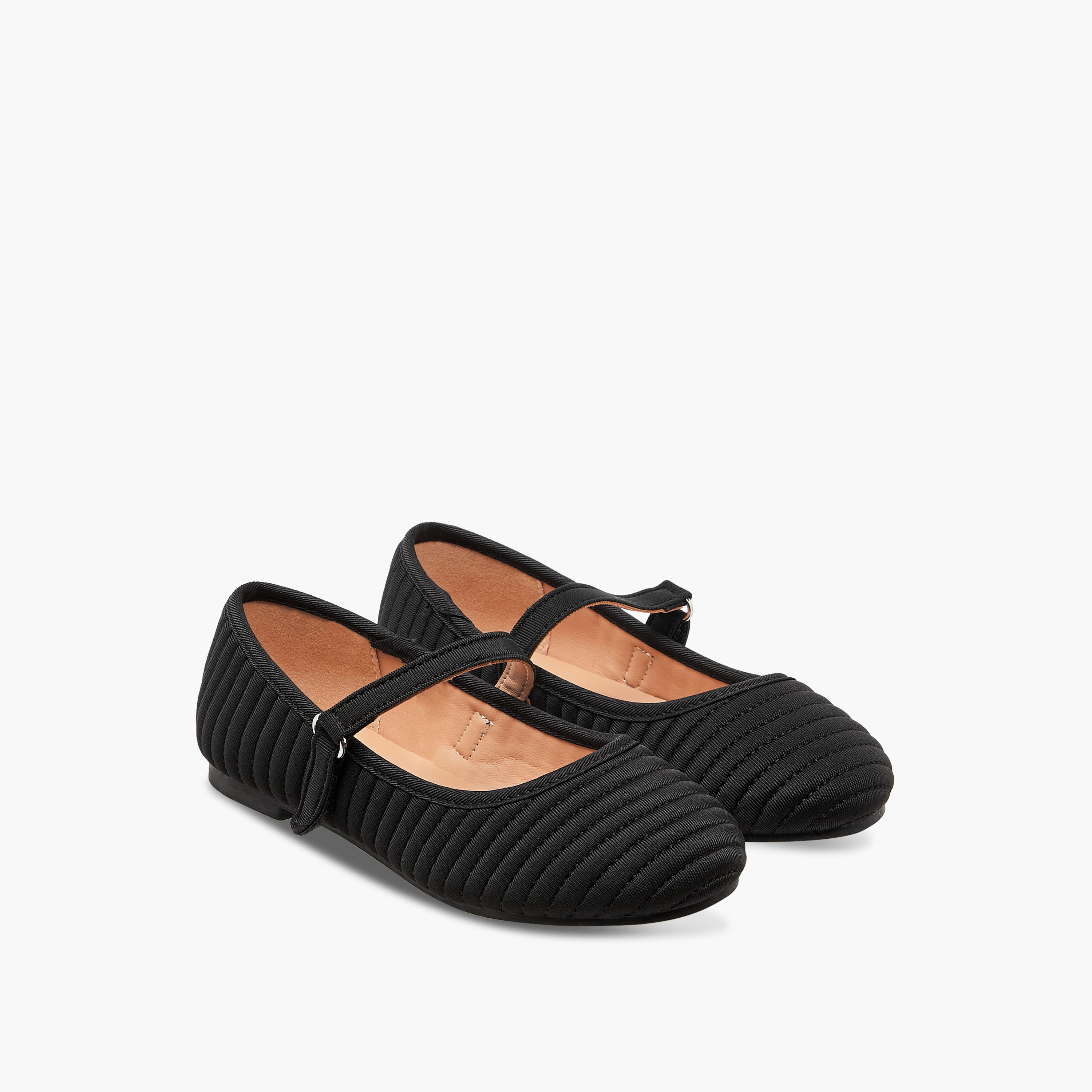 Little Missy Stitch Detail Ballerina Shoes with Hook and Loop Closure-girls-shoes-schoolshoes-image-1