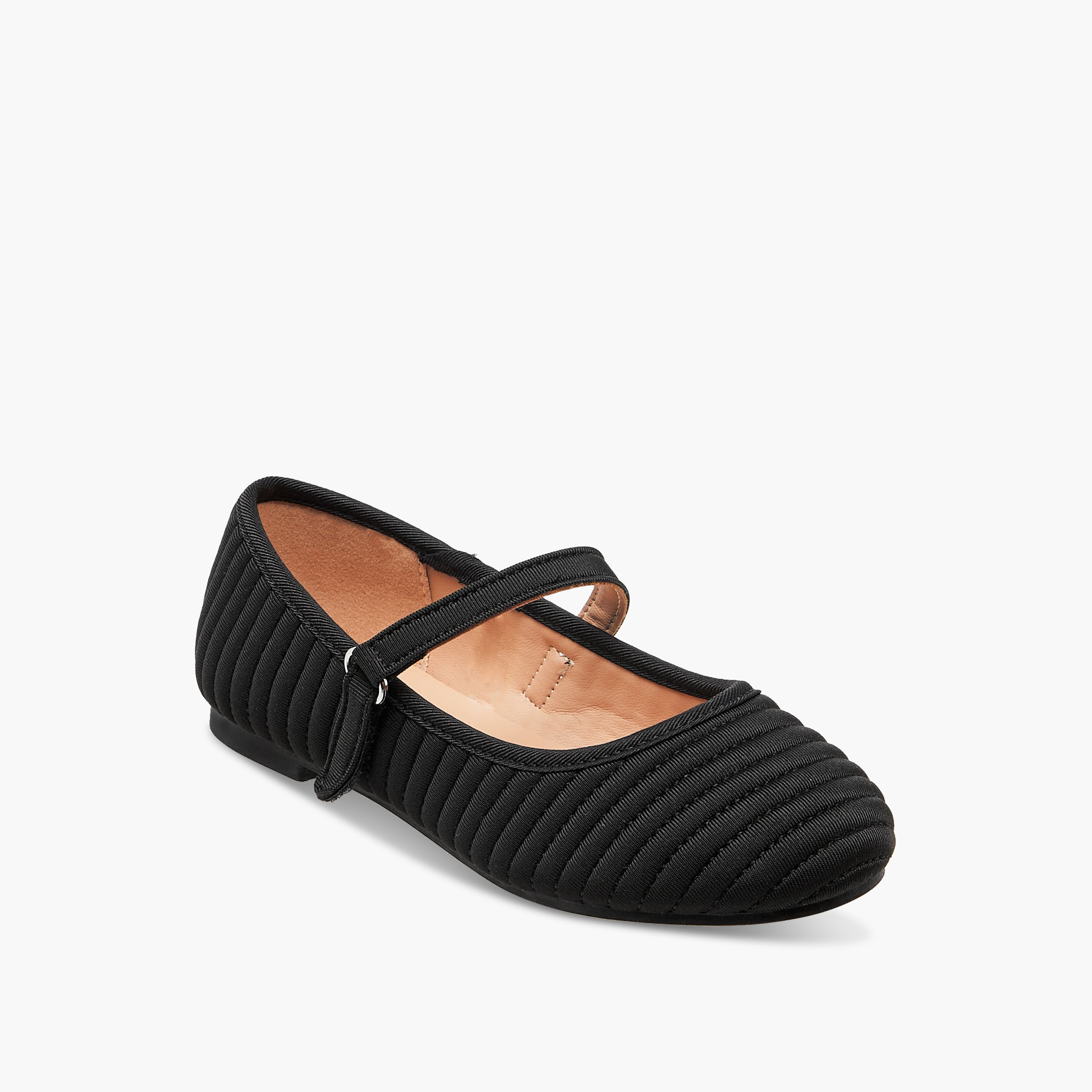 Little Missy Stitch Detail Ballerina Shoes with Hook and Loop Closure-girls-shoes-schoolshoes-image-2