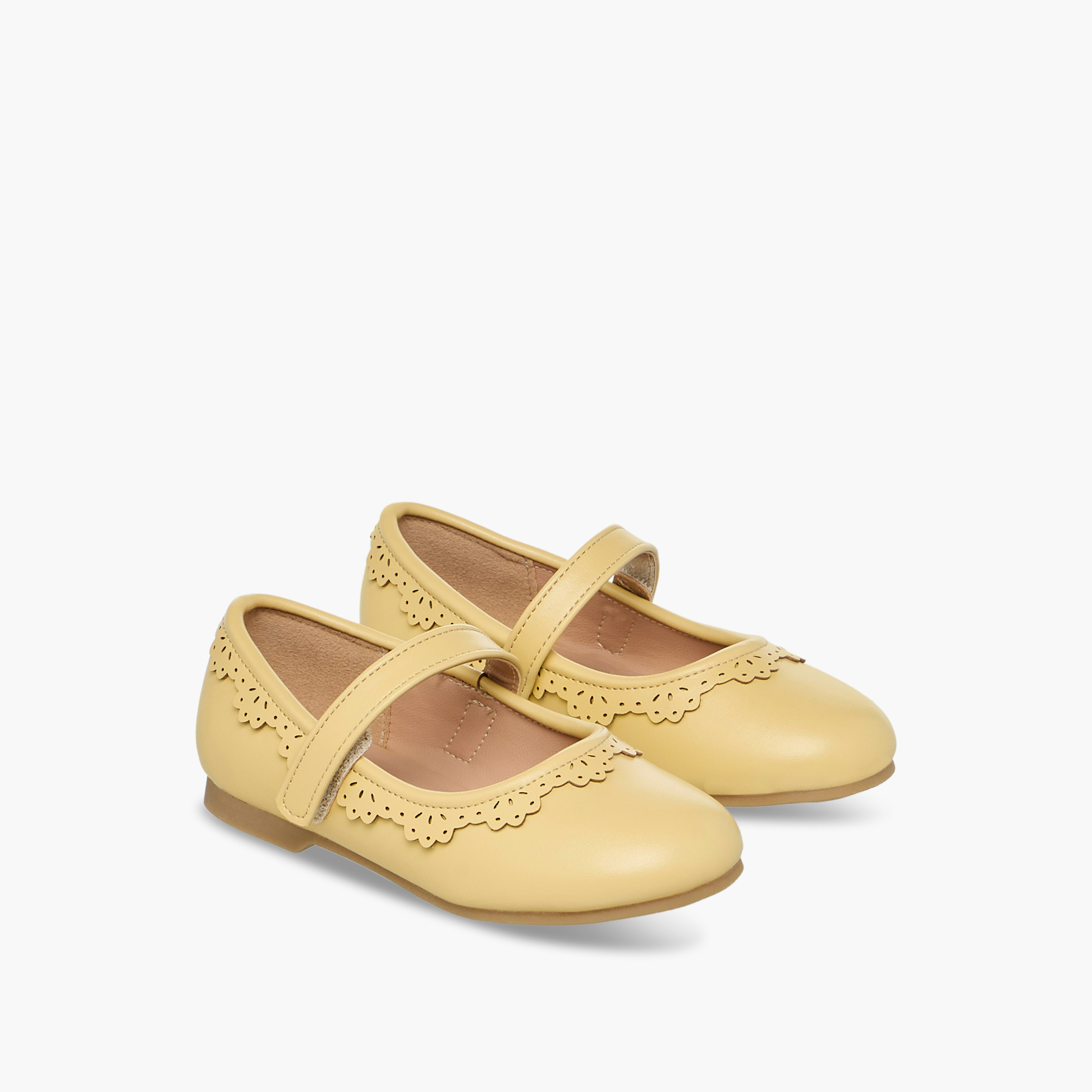 Juniors Cutout Detail Ballerina Shoes with Hook and Loop Strap-girls-shoes-ballerinas-image-1