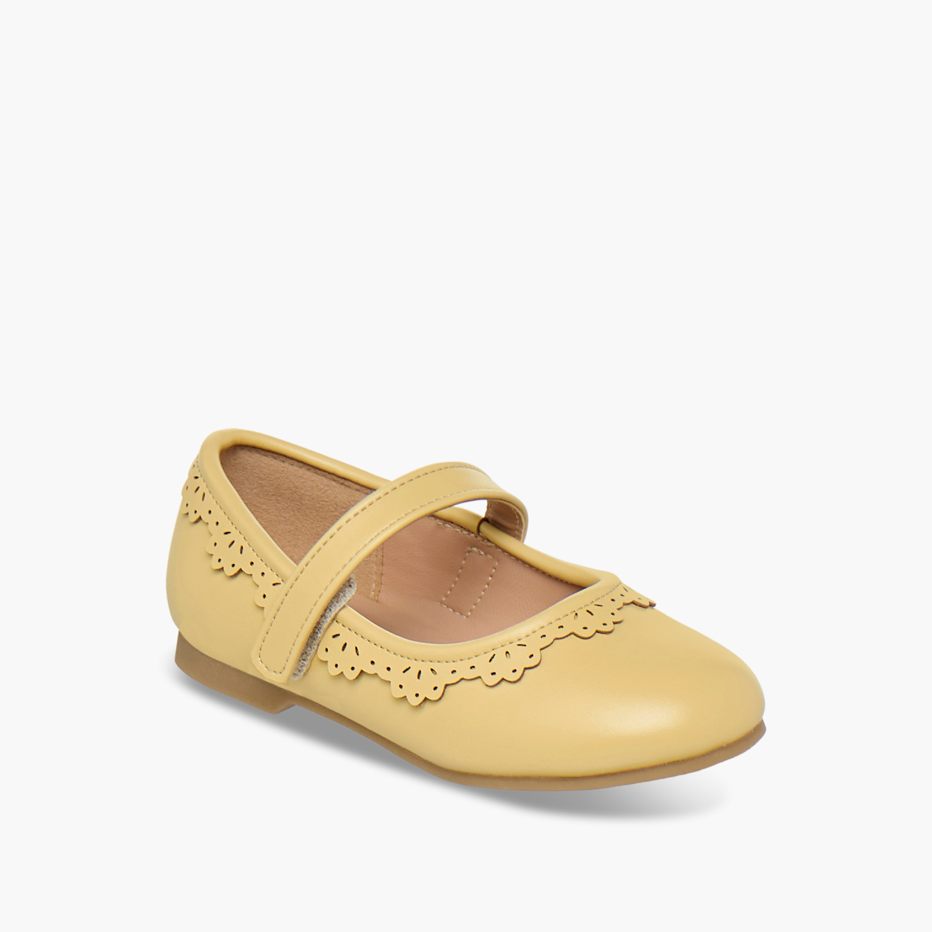 Juniors Cutout Detail Ballerina Shoes with Hook and Loop Strap-girls-shoes-ballerinas-image-2