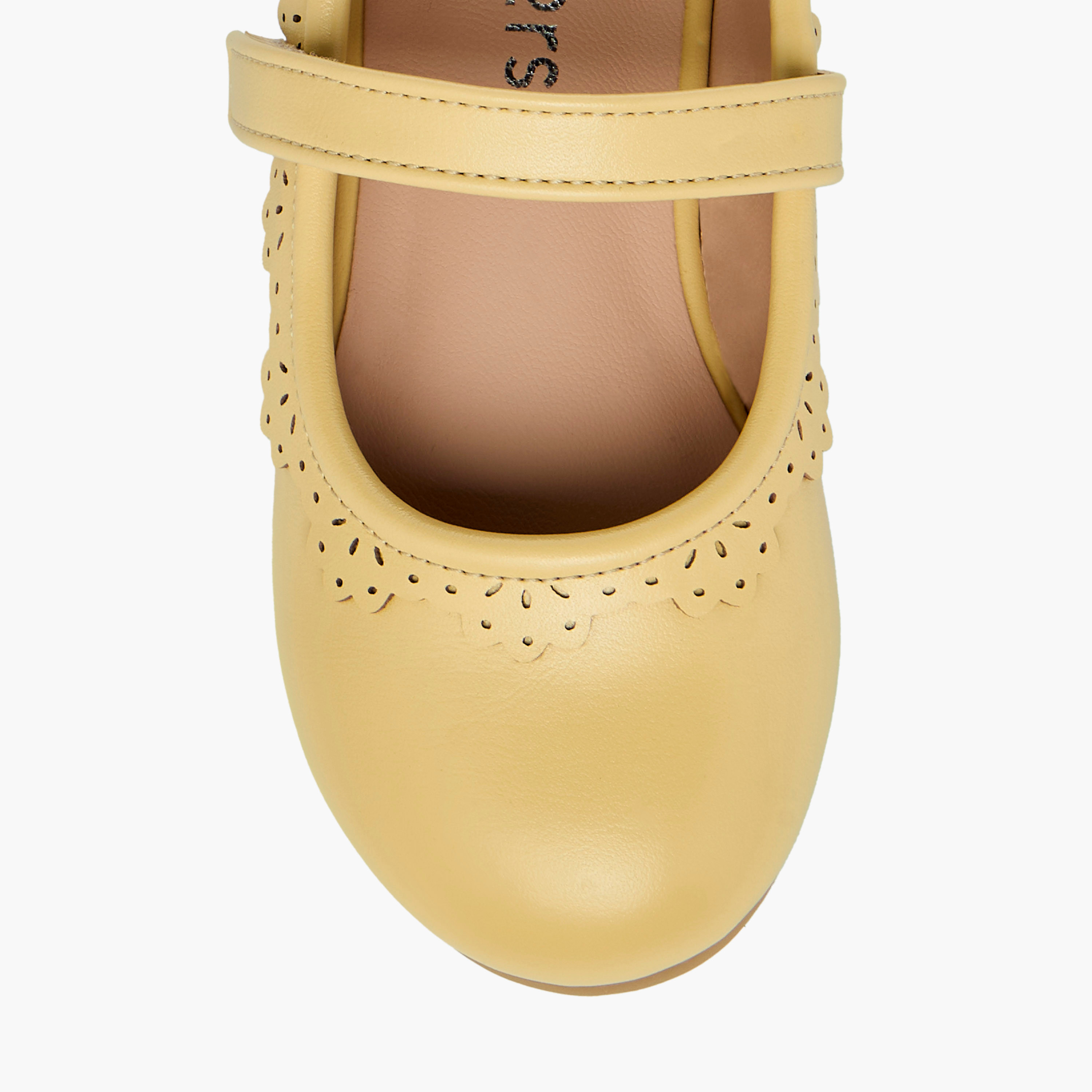 Juniors Cutout Detail Ballerina Shoes with Hook and Loop Strap-girls-shoes-ballerinas-image-4