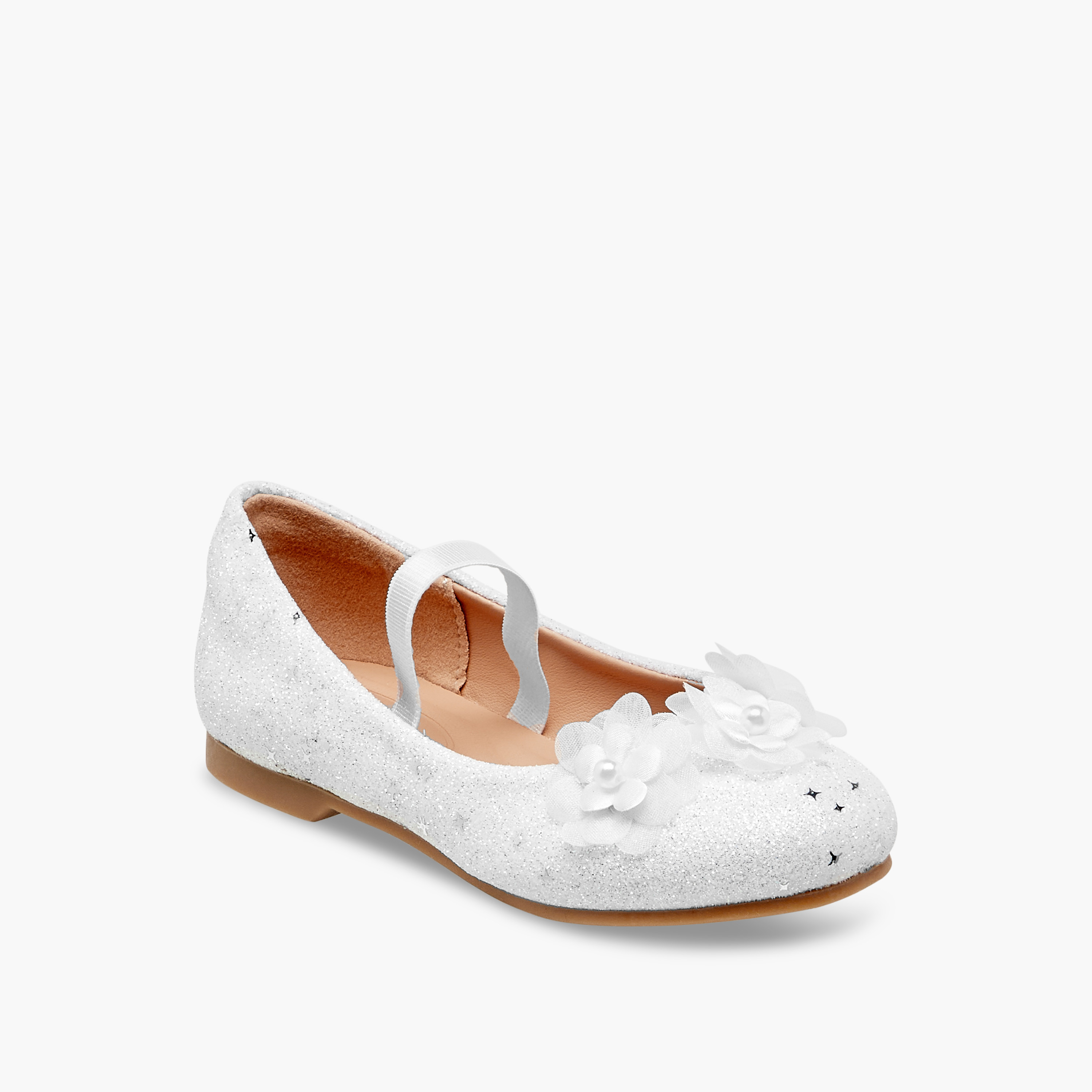Juniors Glitter Embellished Ballerina Flats with Elasticated Strap-girls-shoes-ballerinas-image-2