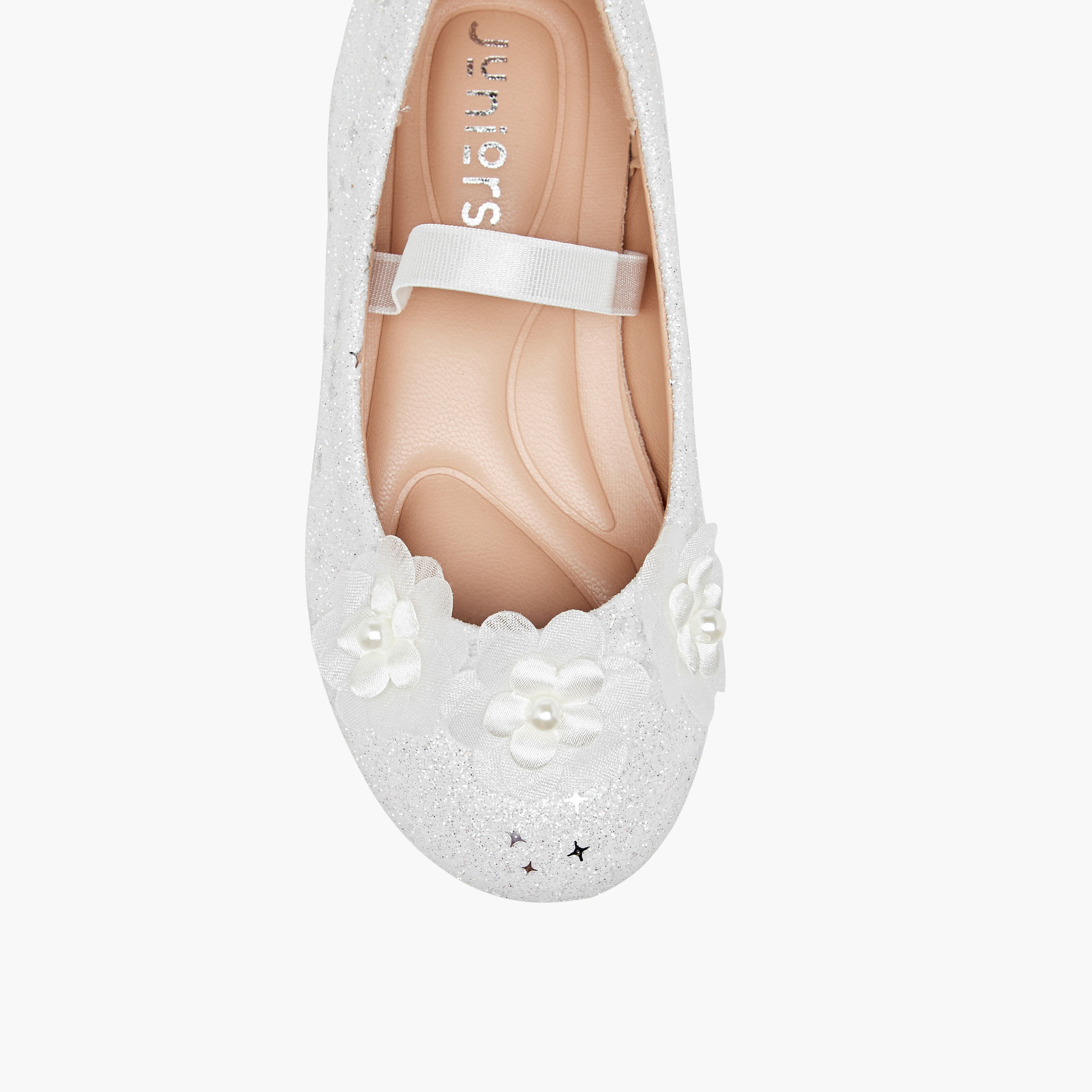 Juniors Glitter Embellished Ballerina Flats with Elasticated Strap-girls-shoes-ballerinas-image-4