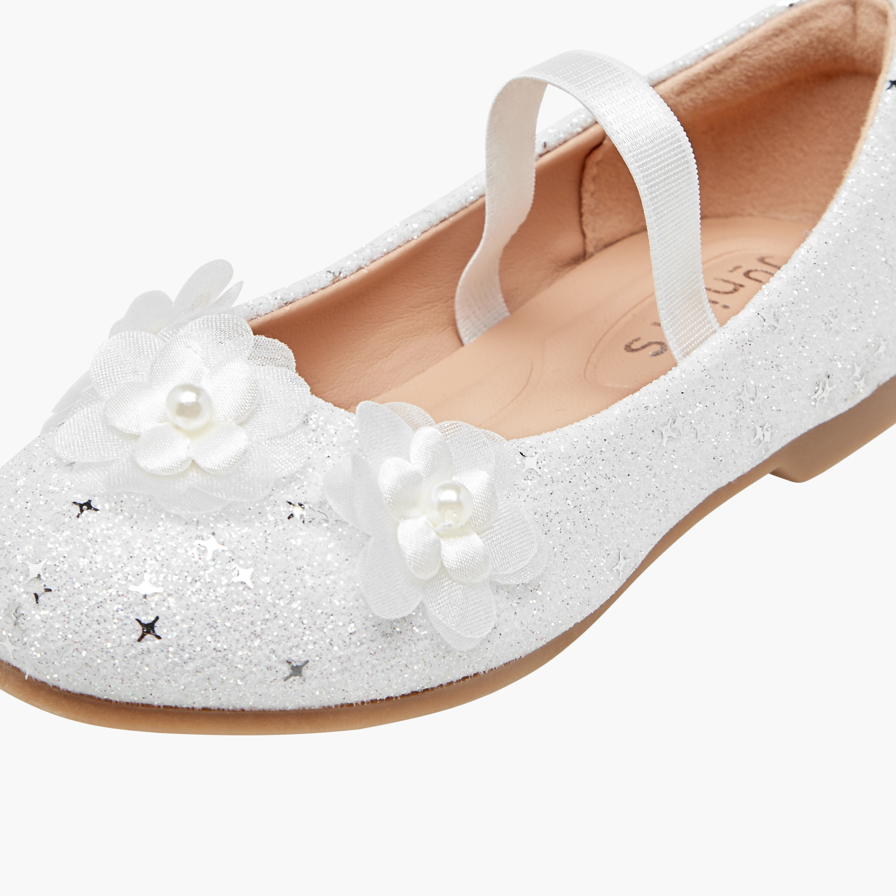 Juniors Glitter Embellished Ballerina Flats with Elasticated Strap-girls-shoes-ballerinas-image-6