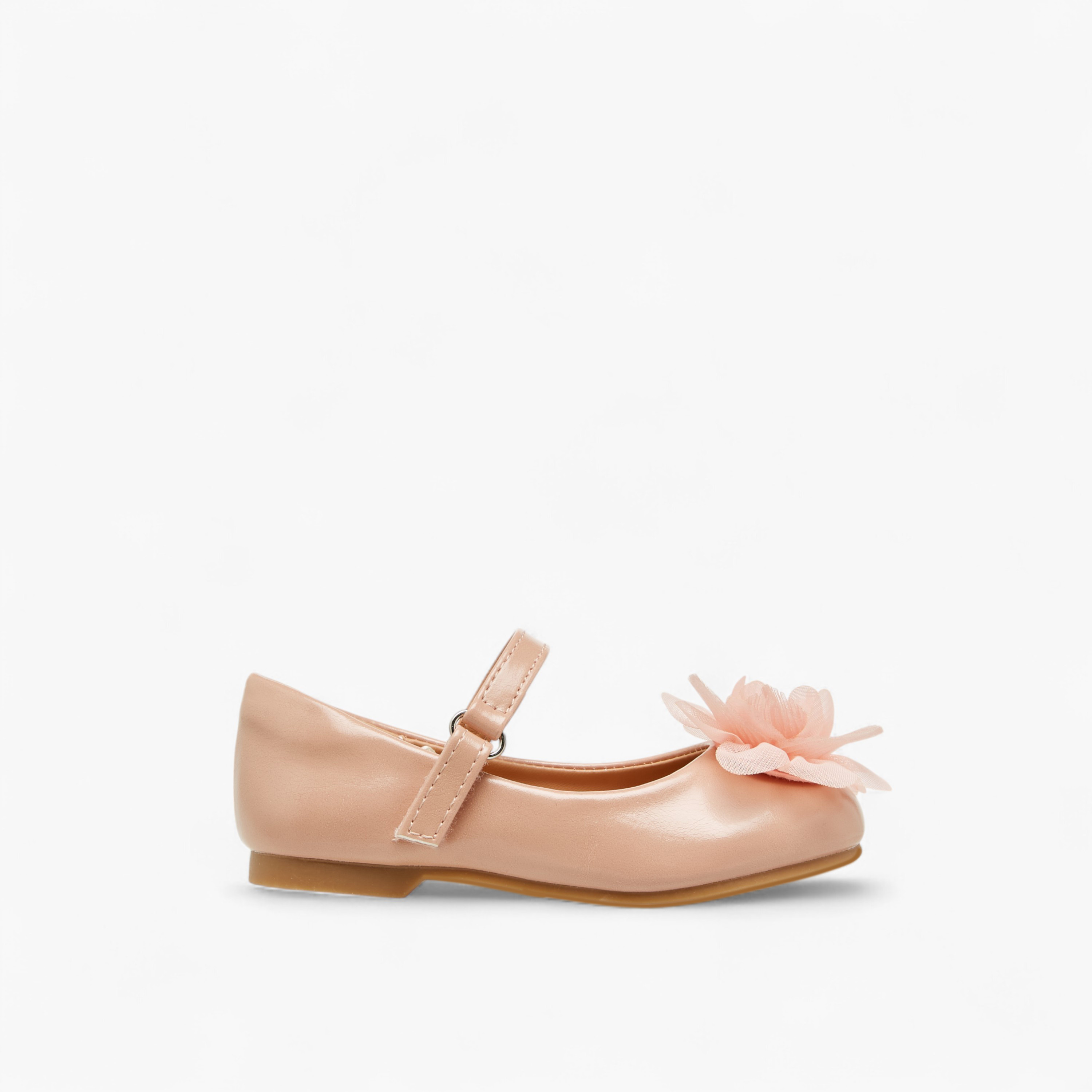 Juniors Floral Accent Ballerina Shoes with Hook and Loop Closure-girls-shoes-maryjanes-image-3