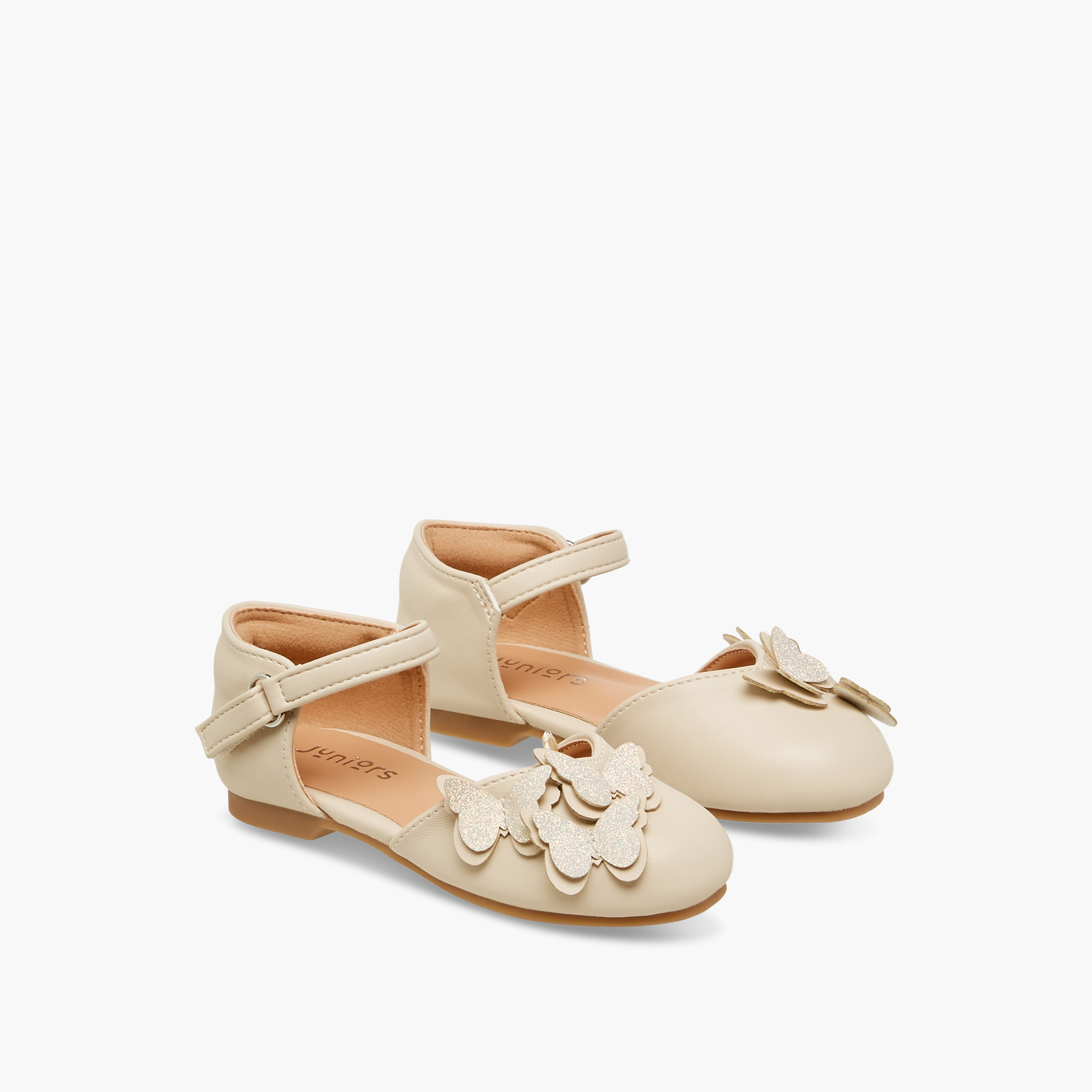 Juniors Butterfly Embellished Shoes with Hook and Loop Closure-girls-shoes-ballerinas-image-1