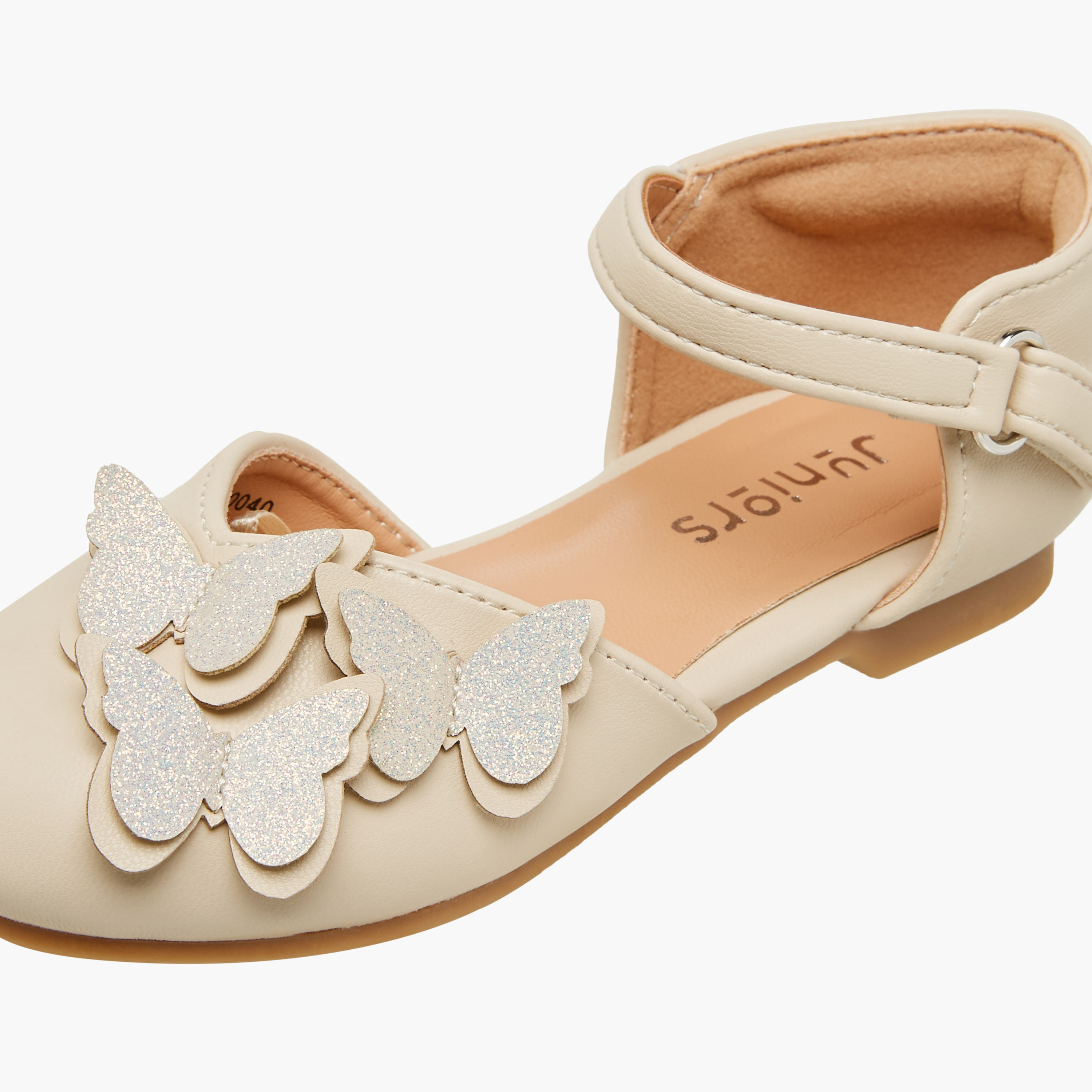 Juniors Butterfly Embellished Shoes with Hook and Loop Closure-girls-shoes-ballerinas-image-6