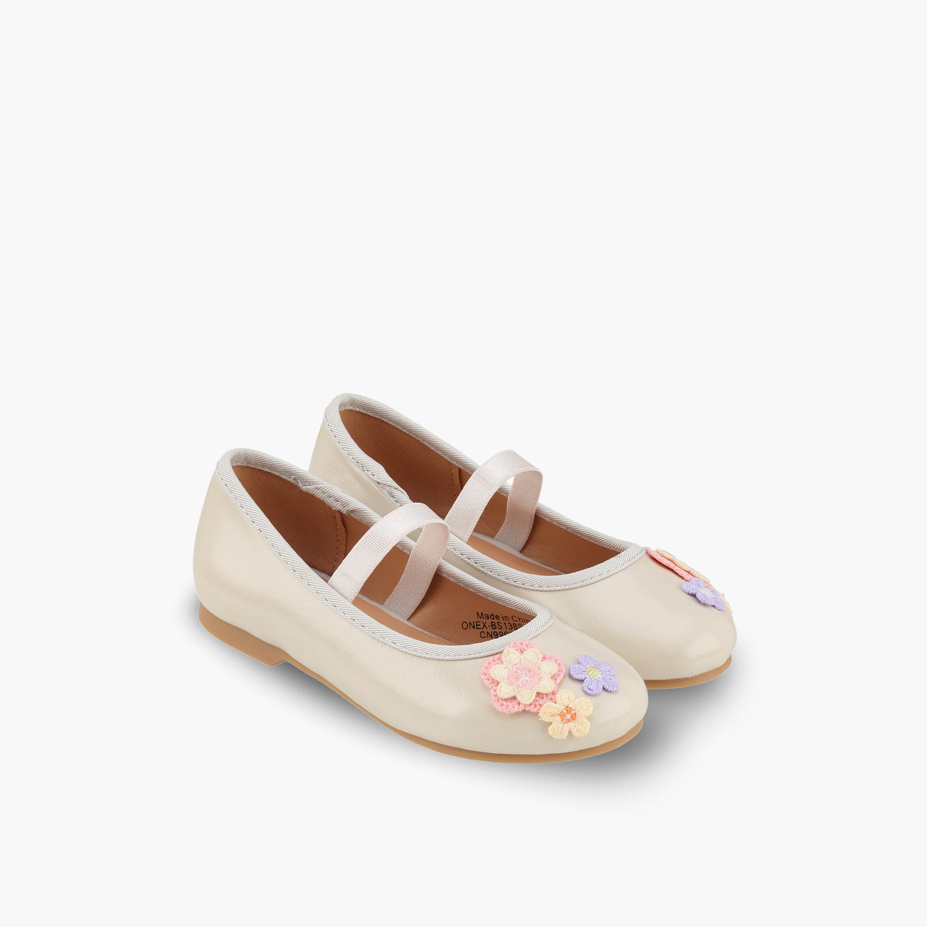 Juniors Girls Floral Applique Ballerina Shoes-girls-shoes-ballerinas-image-1