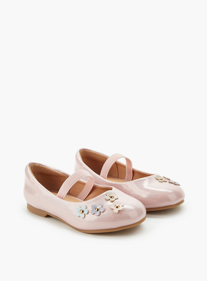 حذاء باليرينا بتزيينات زهرية للبنات من جونيورز-girls-shoes-ballerinas-image-1