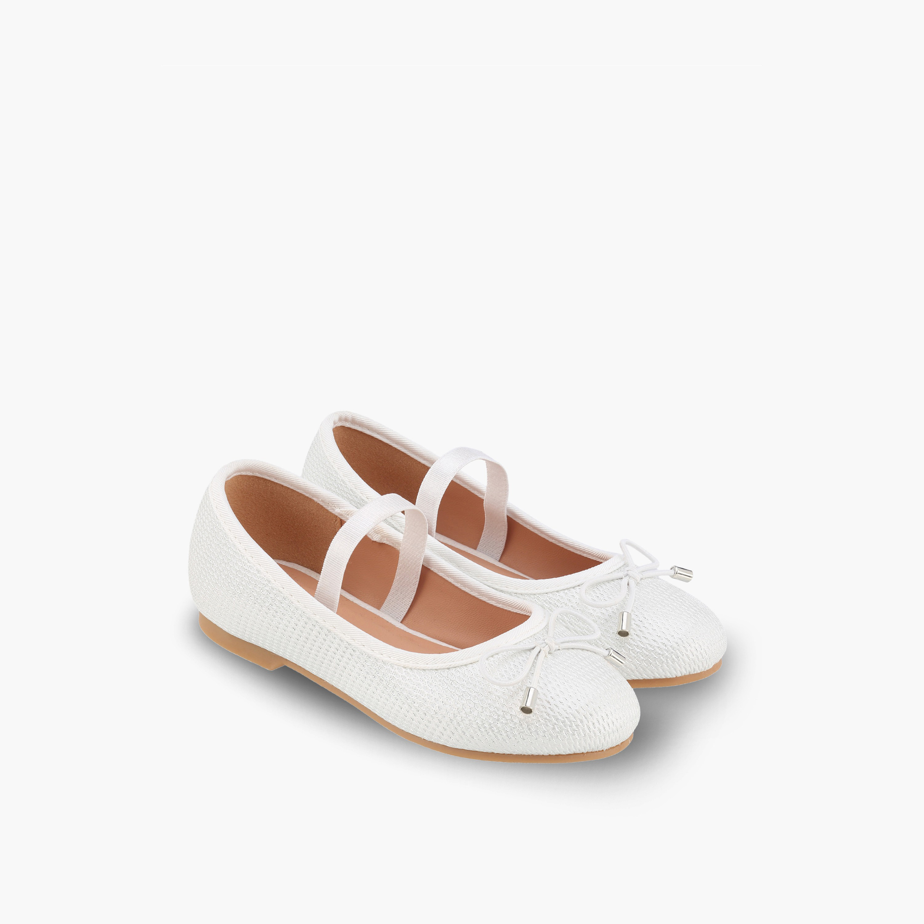 Juniors Girls Textured Ballerina with Bow Accent-girls-shoes-ballerinas-image-1