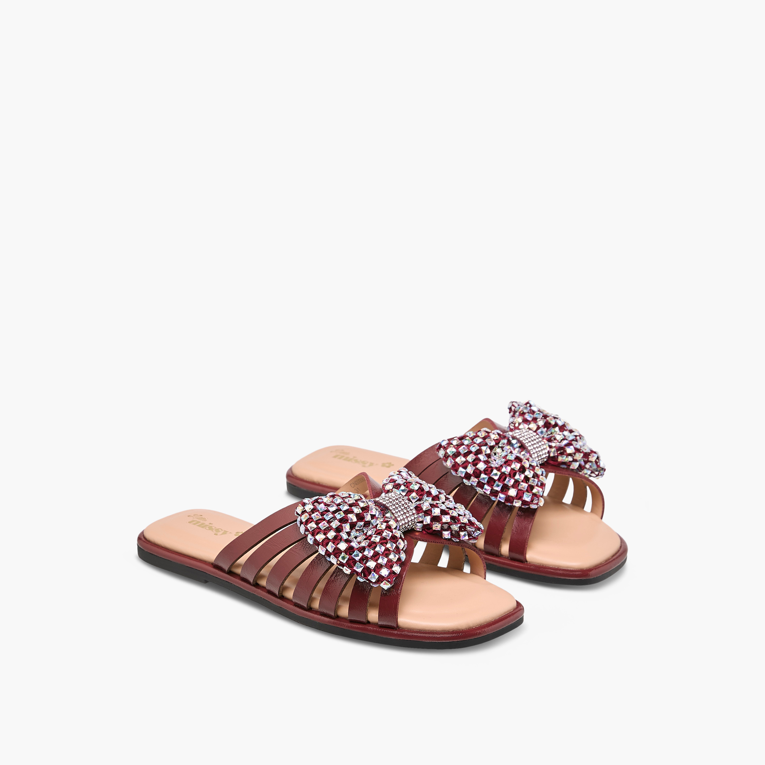 Little Missy Embellished Bow Accent Slip-On Flat Sandals-girls-shoes-sandals-image-1